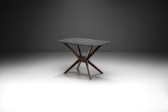 Swedish Wooden Table with Oblique Legs and Stone Top, Sweden, circa 1960s