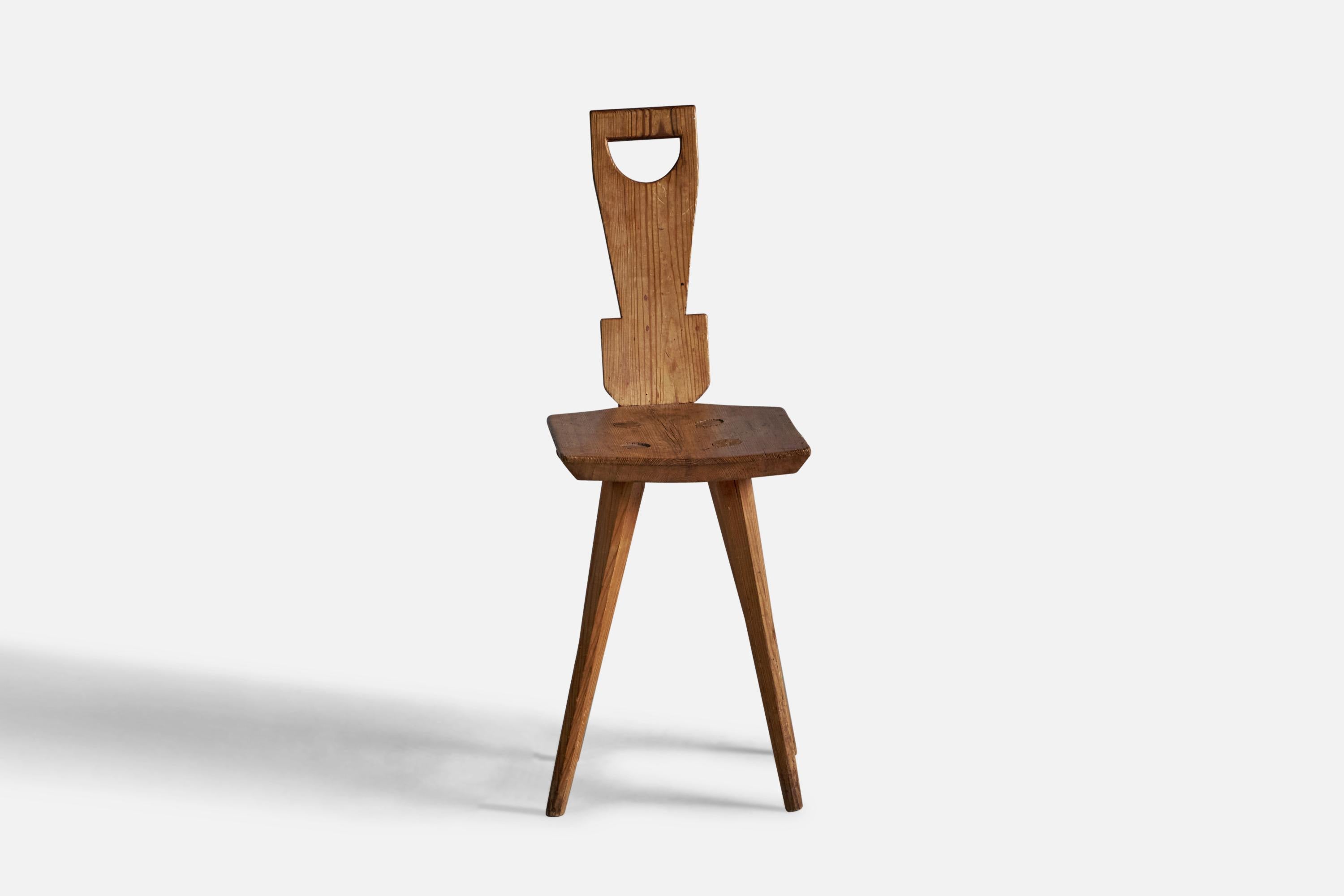 Folk Art Swedish Maker, Small Chair, Pine, 19th Century For Sale
