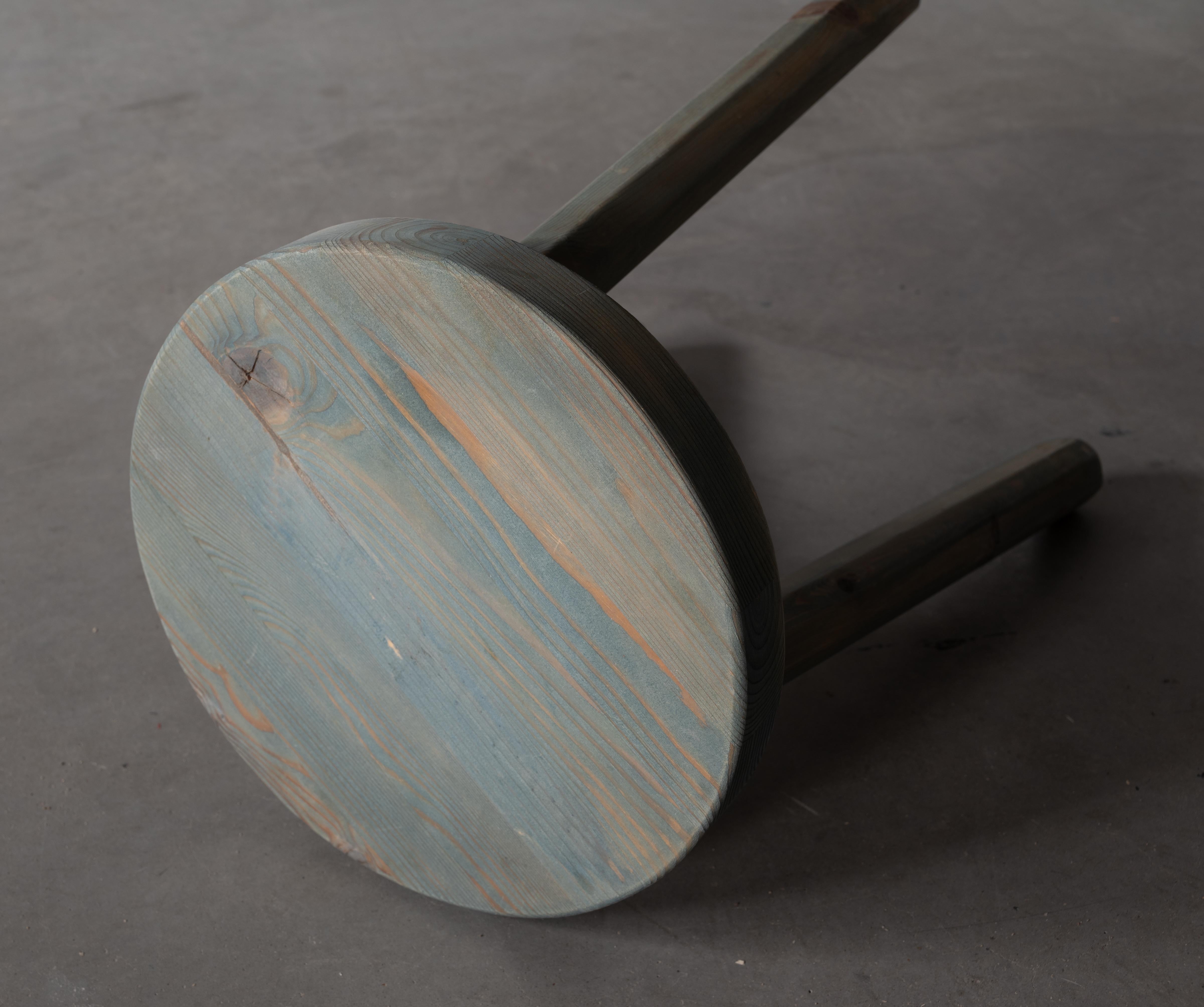 Late 20th Century Swedish Maker, Stool, Solid Blue Painted Wood, Sweden, 1970s For Sale
