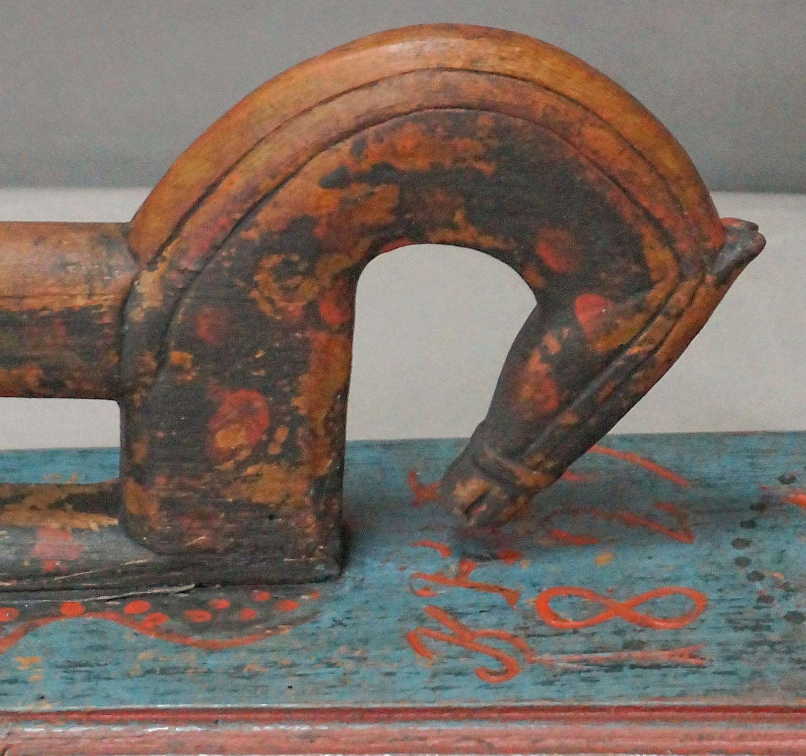 Hand-Painted Swedish Mangle Board in Original Blue Paint