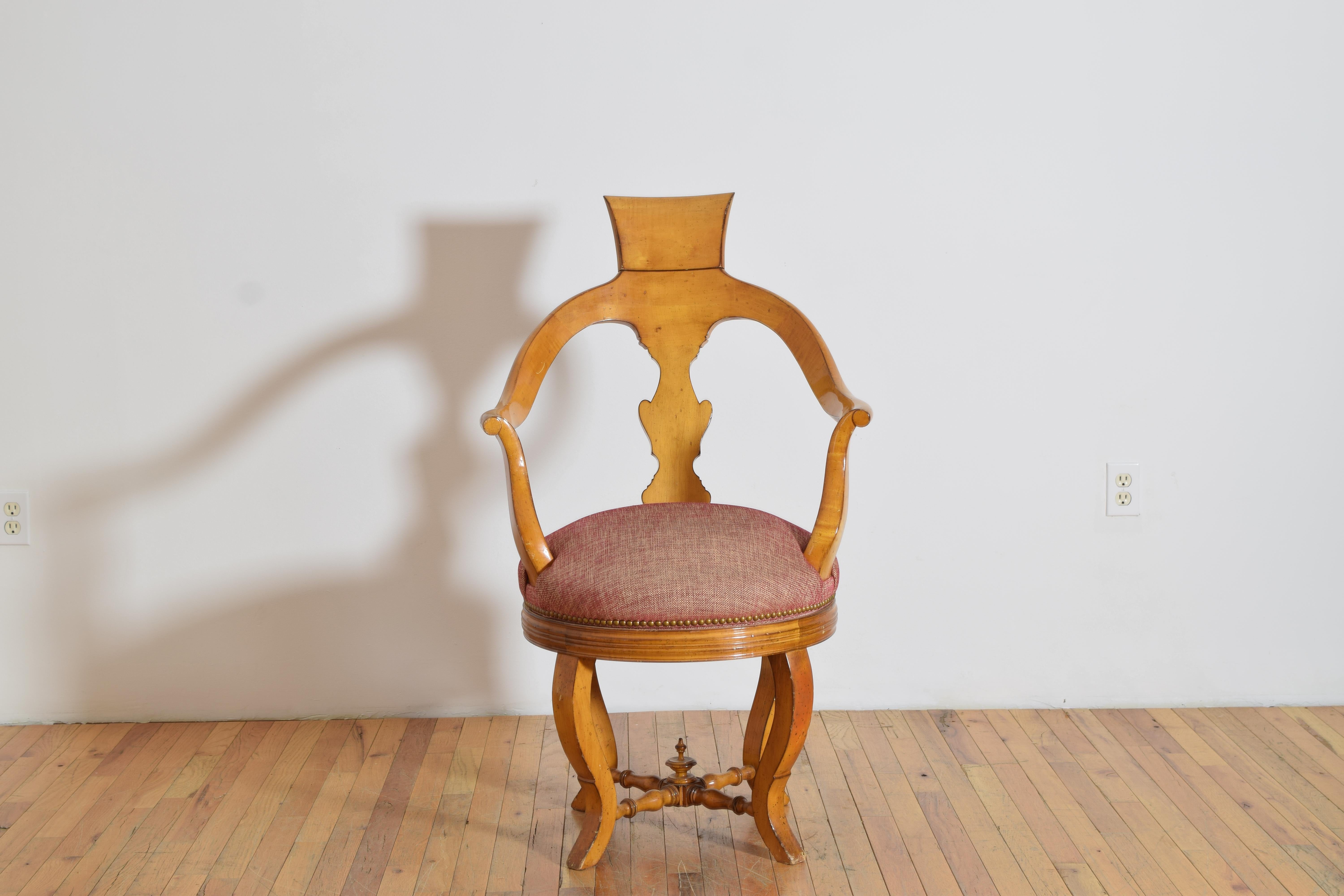 Louis Philippe Swedish Maple & Upholstered Swivel Barber’s Armchair, mid 19th century For Sale
