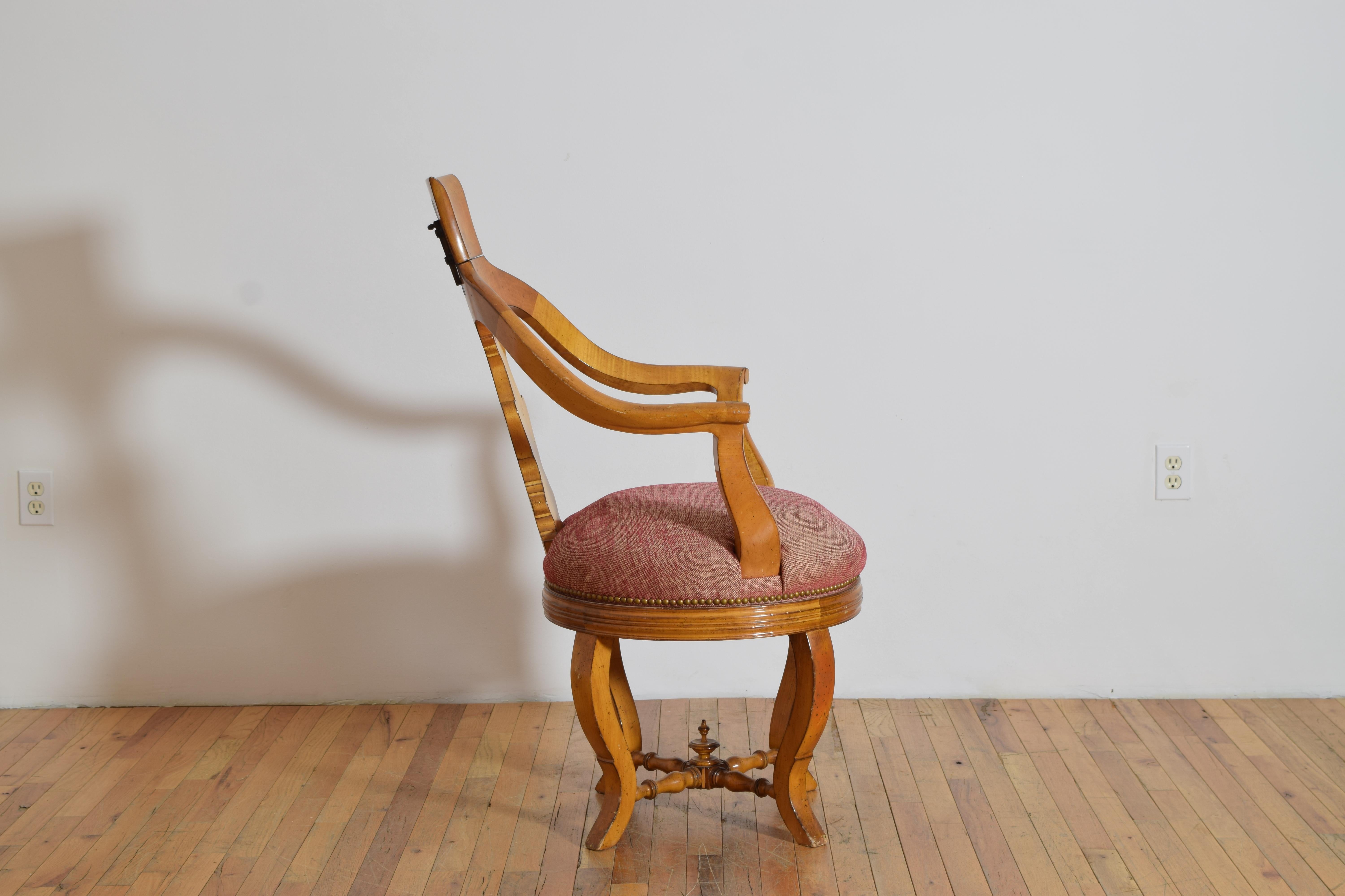 Swedish Maple & Upholstered Swivel Barber’s Armchair, mid 19th century In Good Condition For Sale In Atlanta, GA