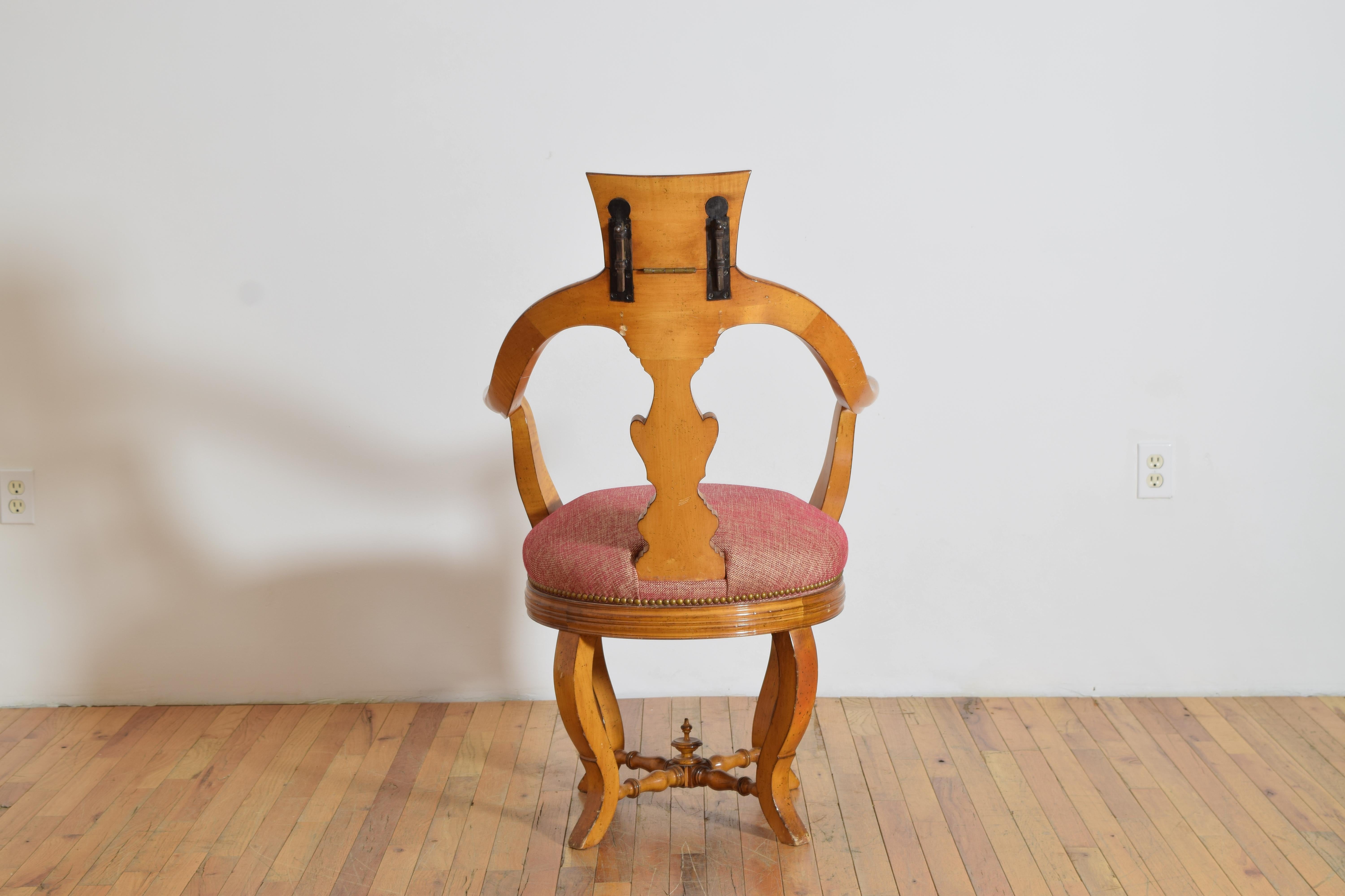 19th Century Swedish Maple & Upholstered Swivel Barber’s Armchair, mid 19th century For Sale