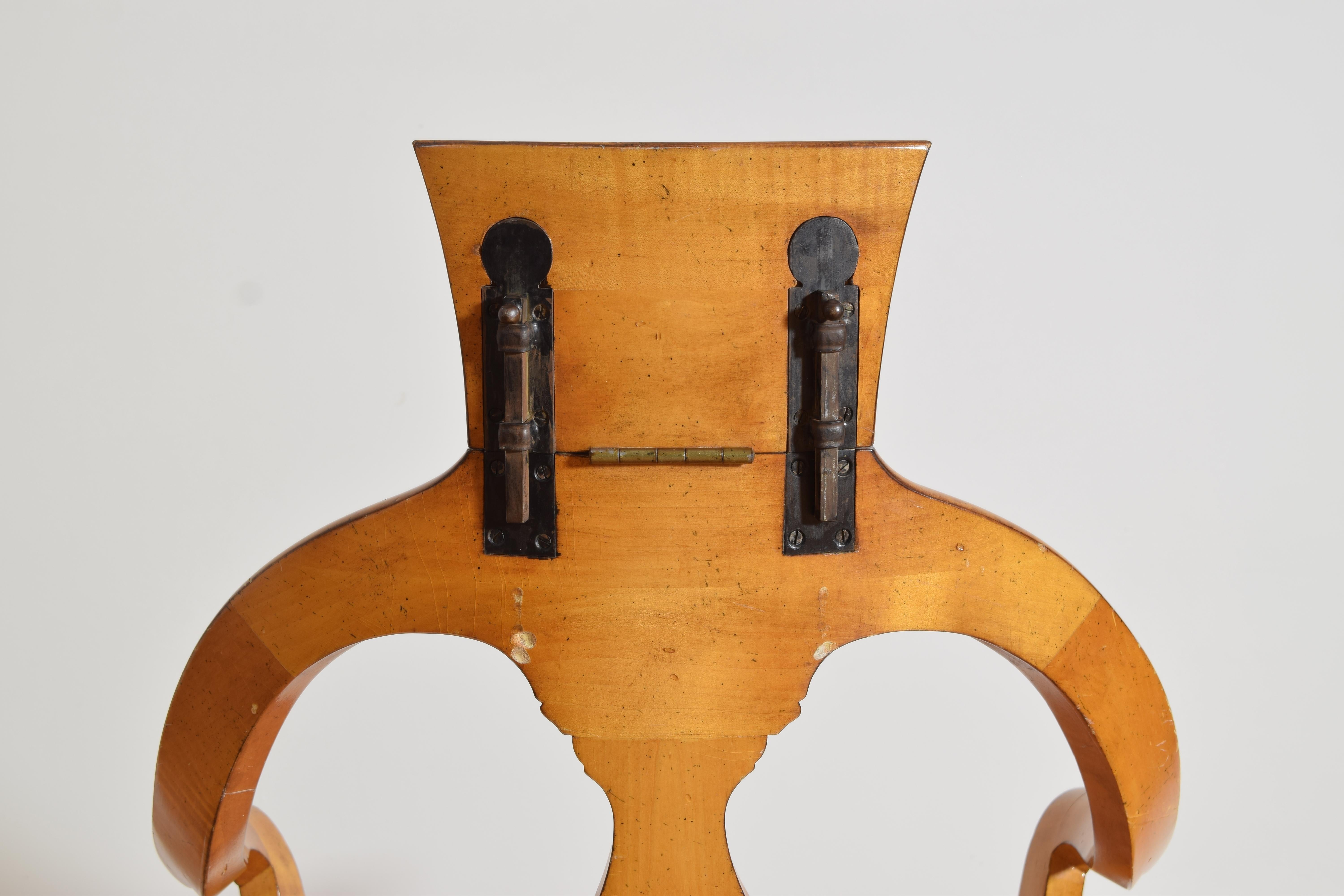 Fruitwood Swedish Maple & Upholstered Swivel Barber’s Armchair, mid 19th century For Sale