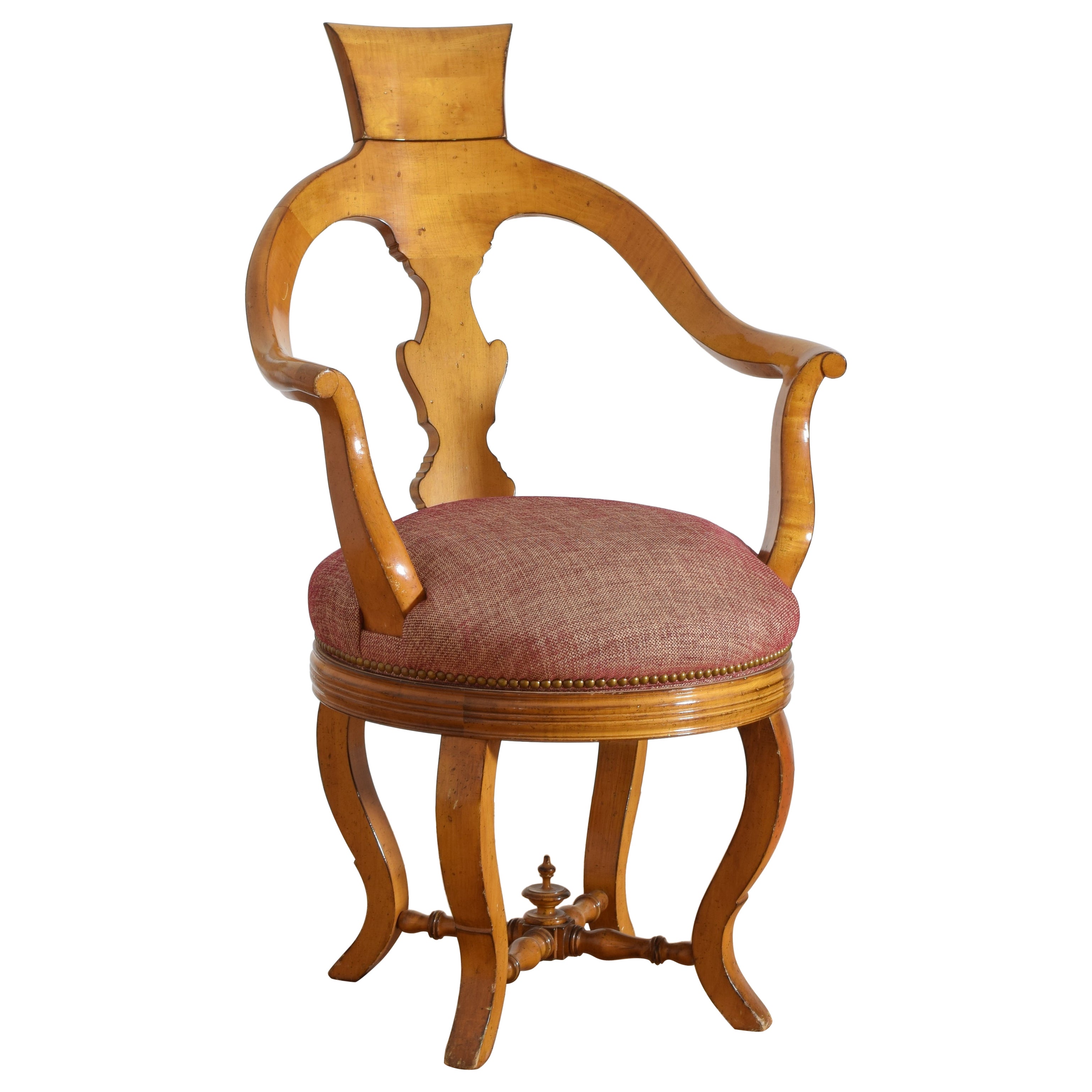 Swedish Maple 
Upholstered Swivel Barber’s Armchair, mid 19th century For Sale