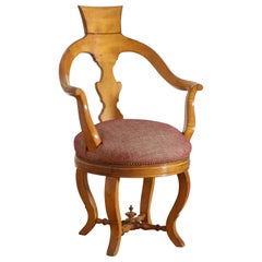 Swedish Maple & Upholstered Swivel Barber’s Armchair, mid 19th century
