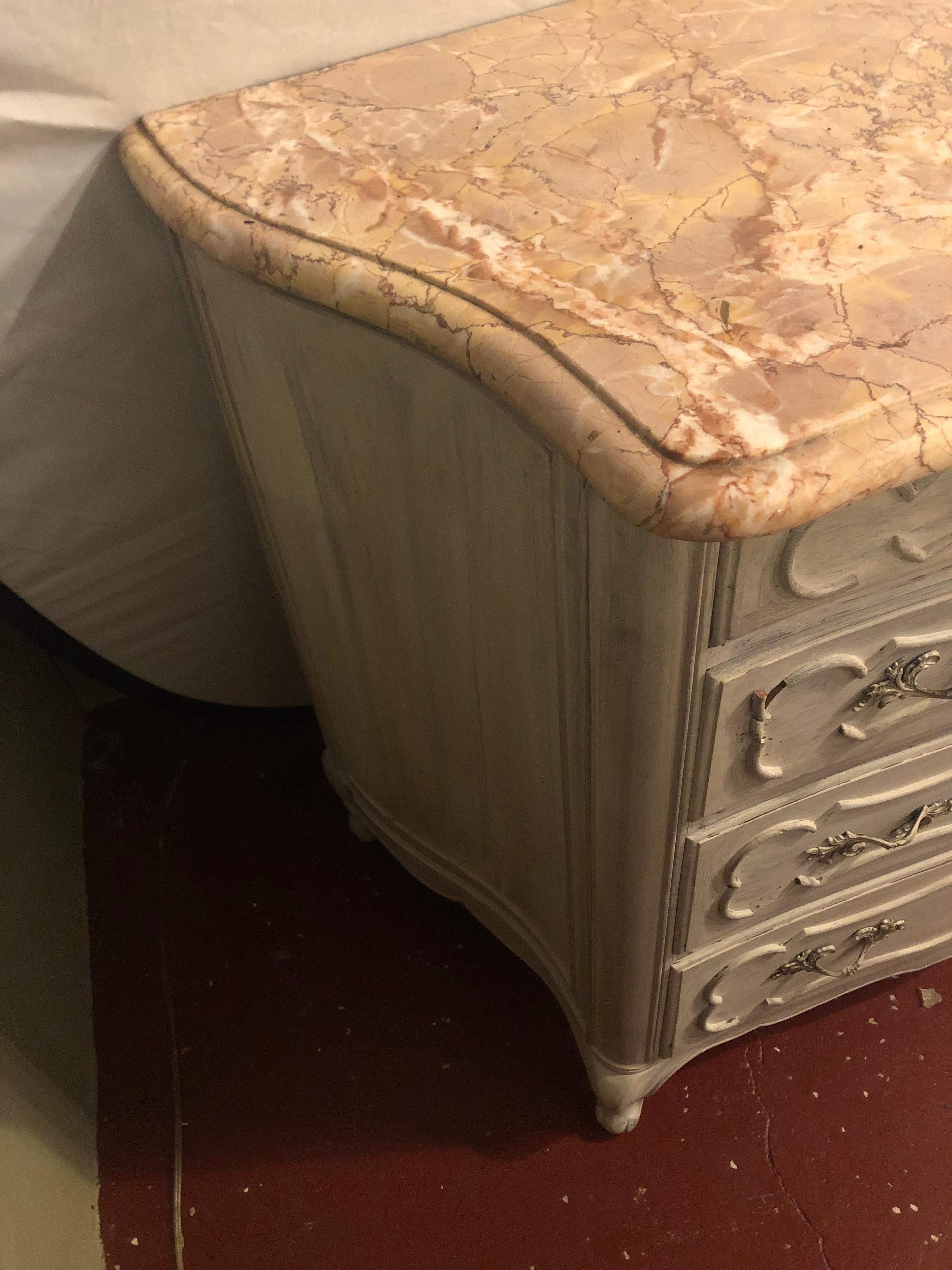 Swedish Marble-Top Four-Drawer Chest or Commode or Nightstand Louis XV Style 5