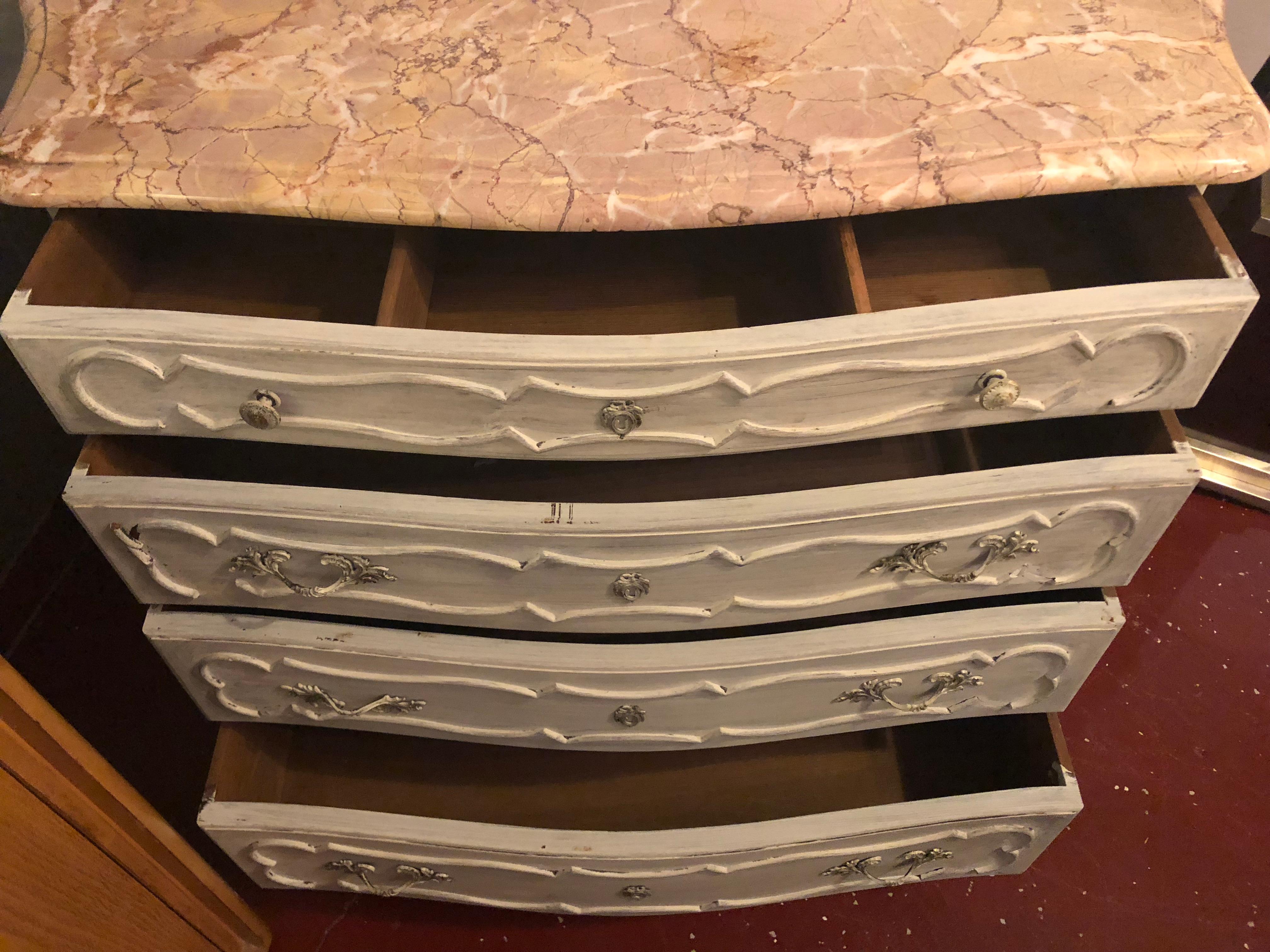 Swedish Marble-Top Four-Drawer Chest or Commode or Nightstand Louis XV Style 6