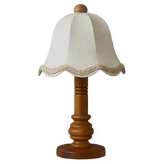 Swedish Markslöjd Pine Wood Table Lamp w. Fabric Shades, Sweden, 1970s
