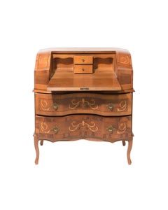 Swedish Marquetry Inlaid Drop-Front Desk with Bombe Case