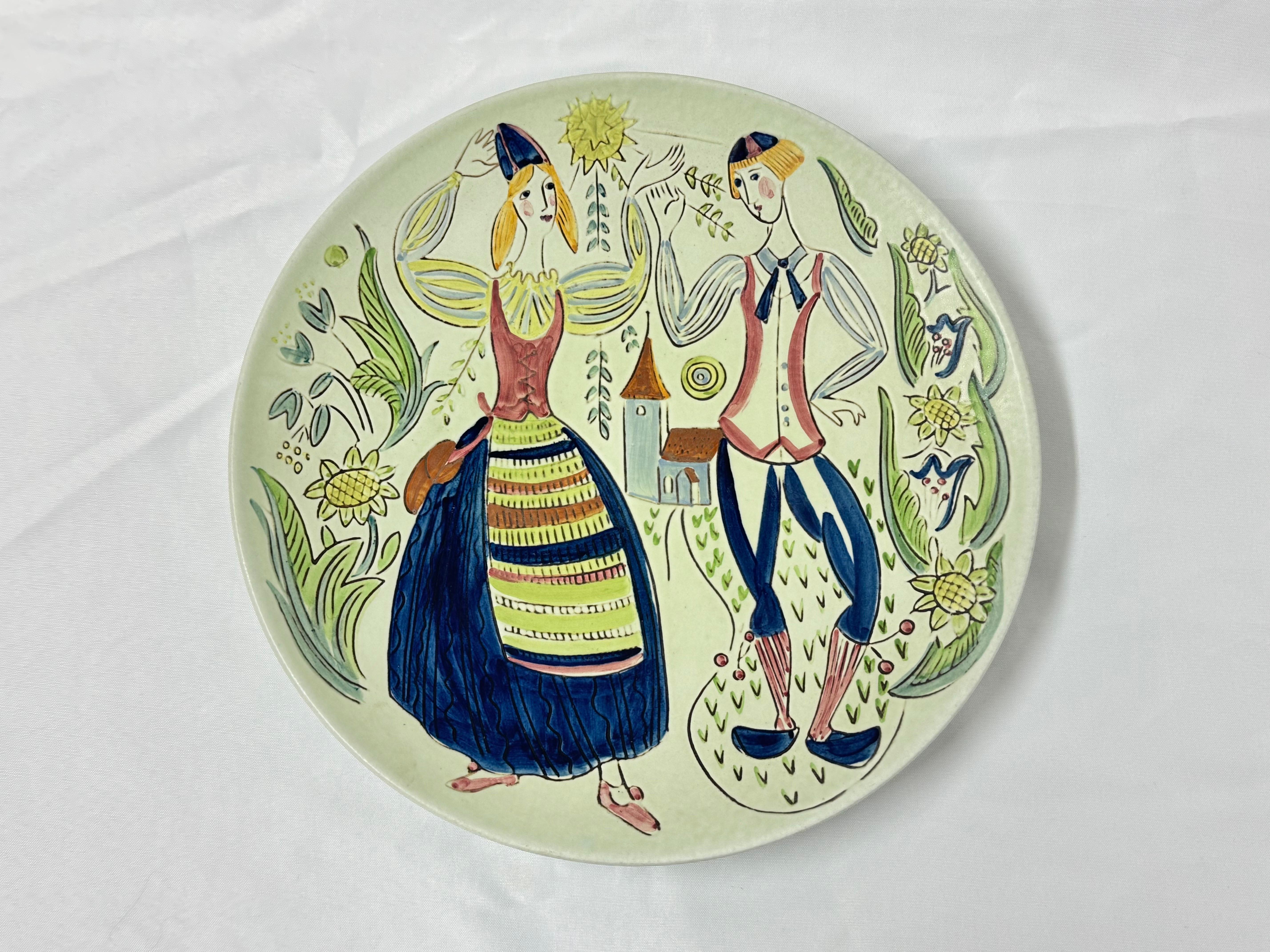 Folk Art Swedish MCM Wall Charger by Carl Harry Stalhane for Rorstrand For Sale