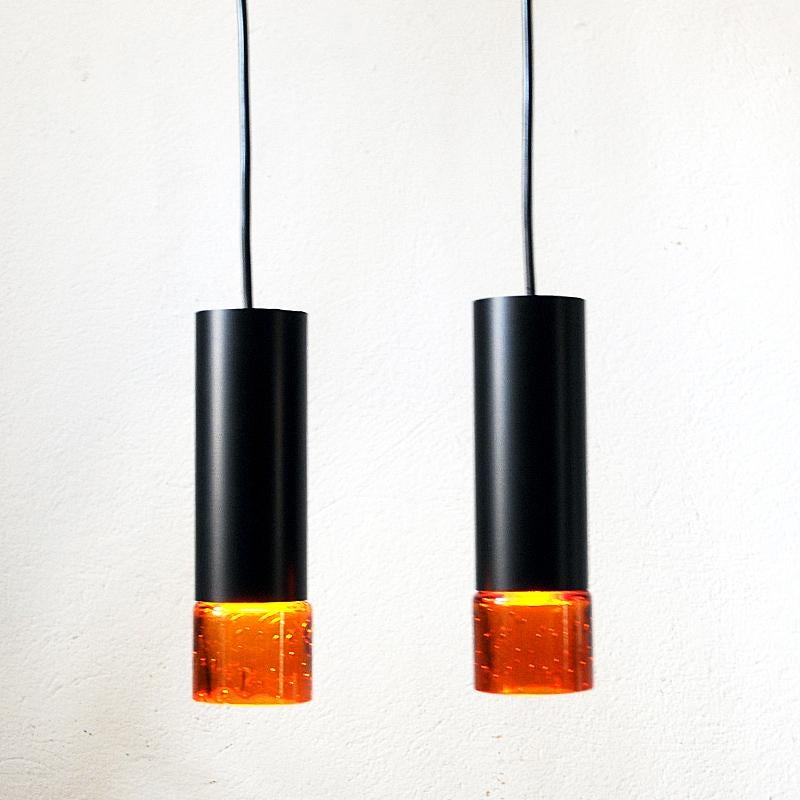 Lacquered Swedish Metal and Glass Ceiling or Window Pendant Pair 1960s