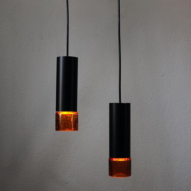 Swedish Metal and Glass Ceiling or Window Pendant Pair 1960s 1