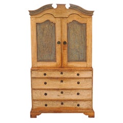Swedish Mid 18th Century Baroque Cabinet Light and Blue/Green Colours