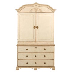 Swedish Mid 18th Century Period Rococo Painted Cabinet with Doors over Drawers
