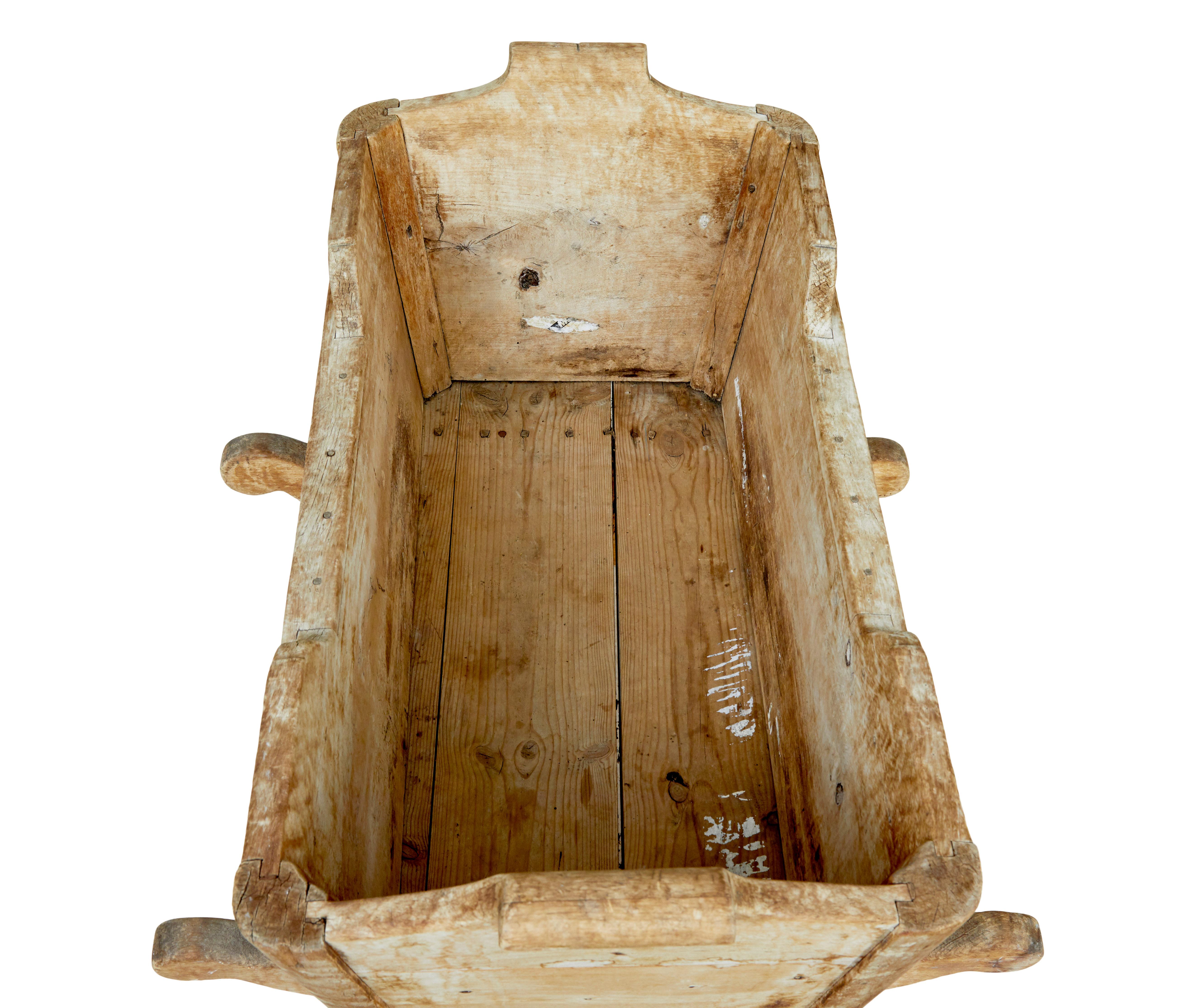 Swedish mid 19th century carved pine rocking cradle For Sale 1