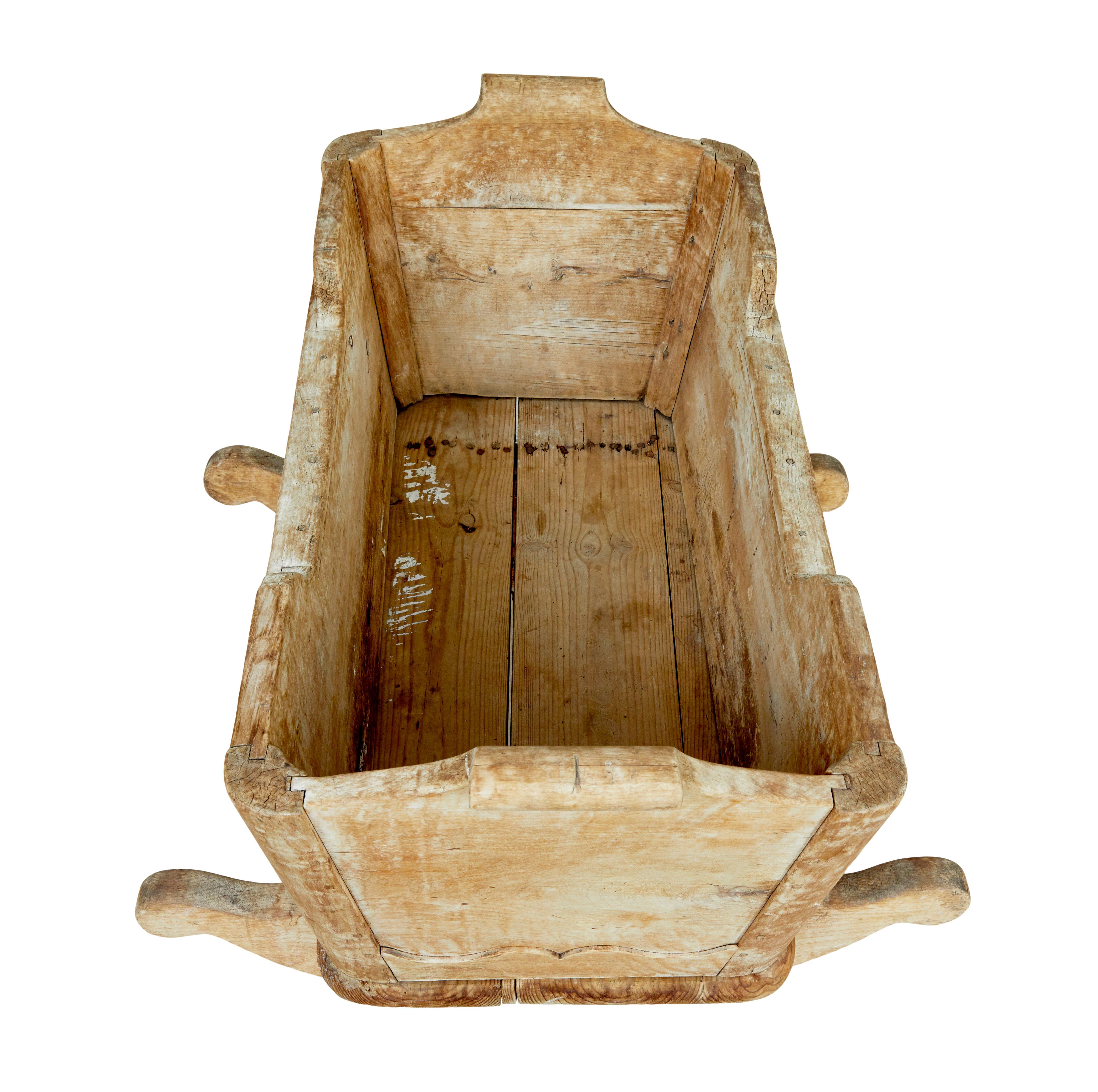 Swedish mid 19th century carved pine rocking cradle For Sale 2