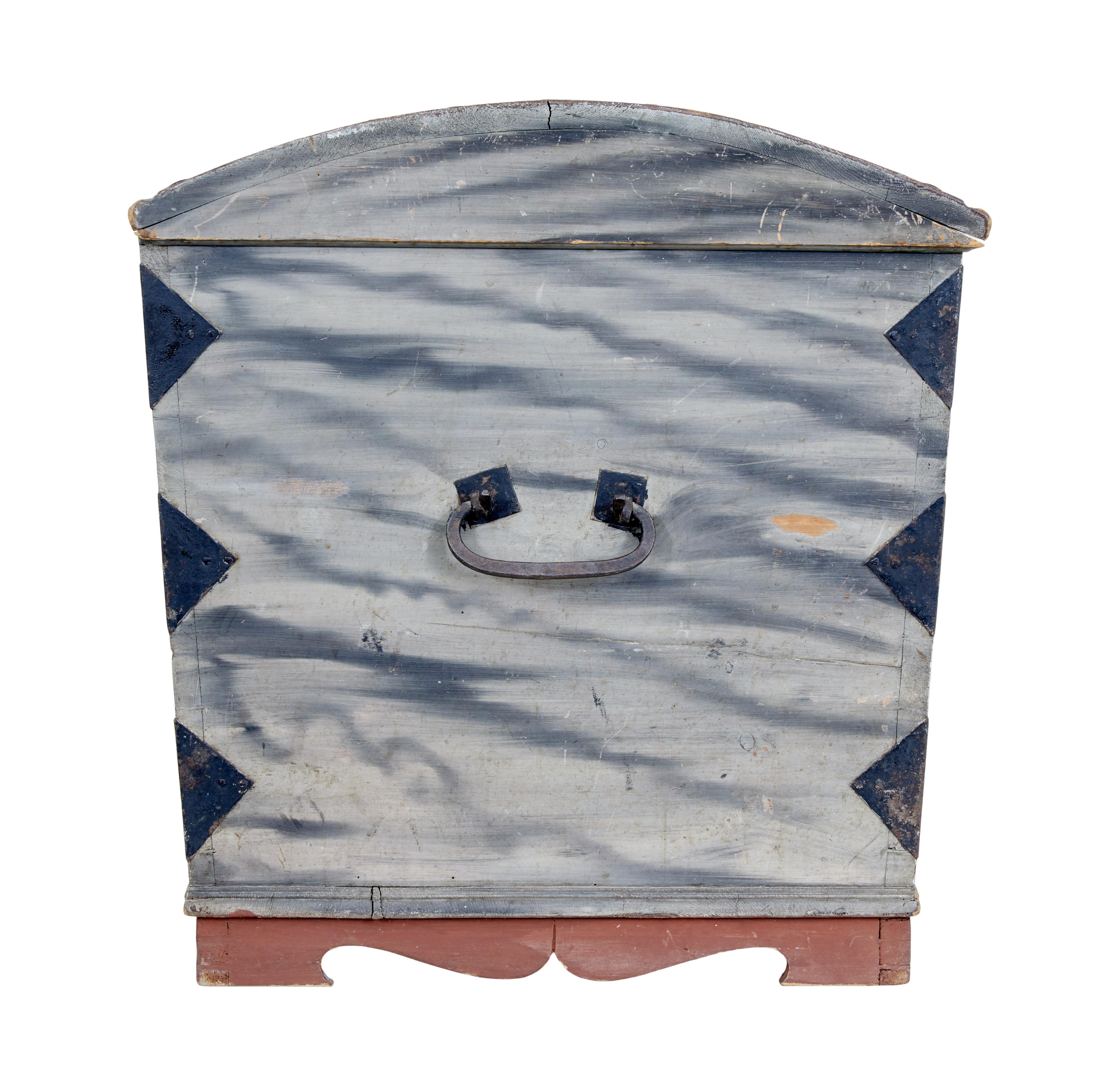 Iron Swedish Mid-19th Century Hand Painted Dome Top Chest For Sale