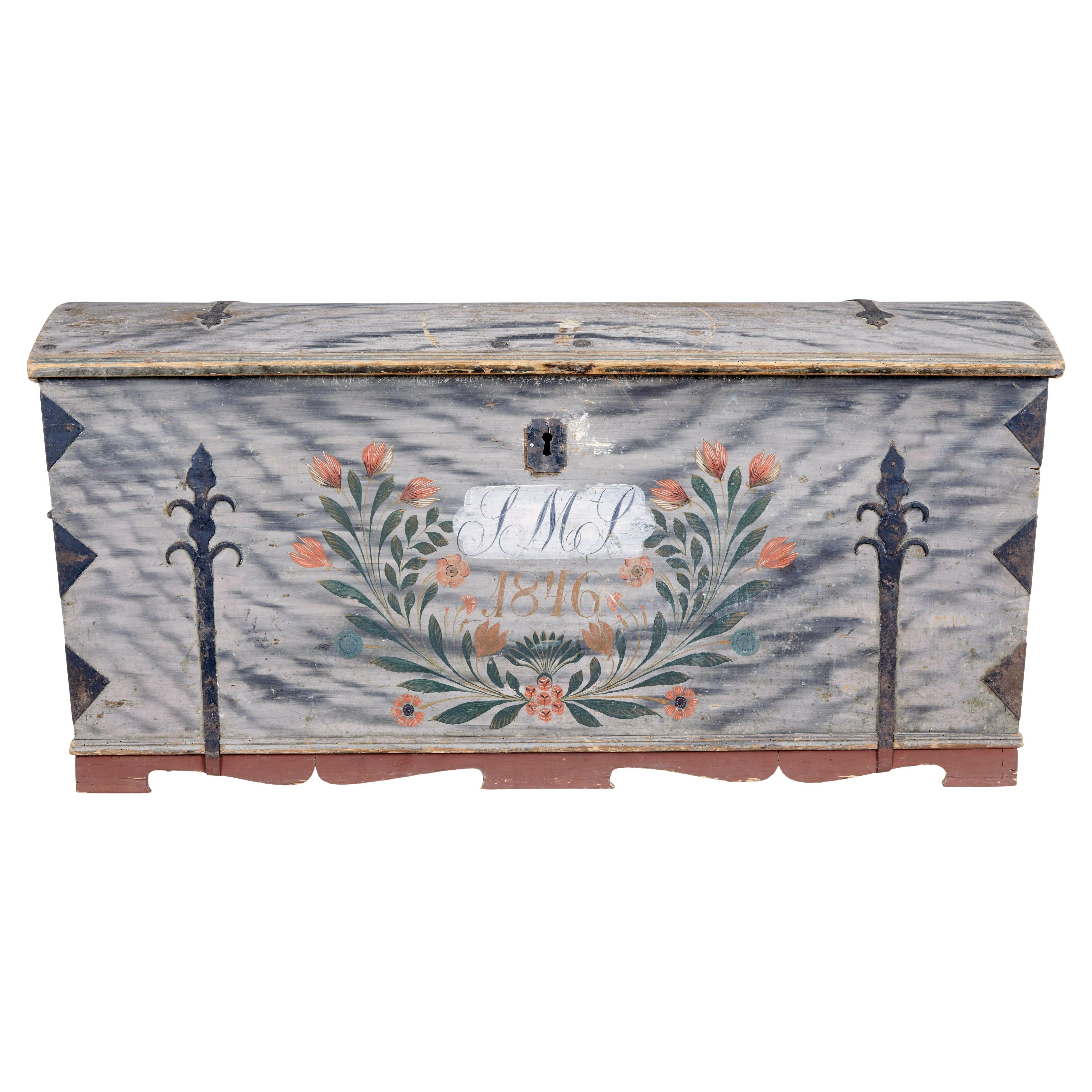 Swedish mid 19th century hand painted dome top chest