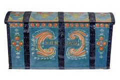 Swedish mid 19th century hand painted oak dome top coffer
