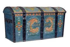 Swedish mid 19th century hand painted oak dome top coffer