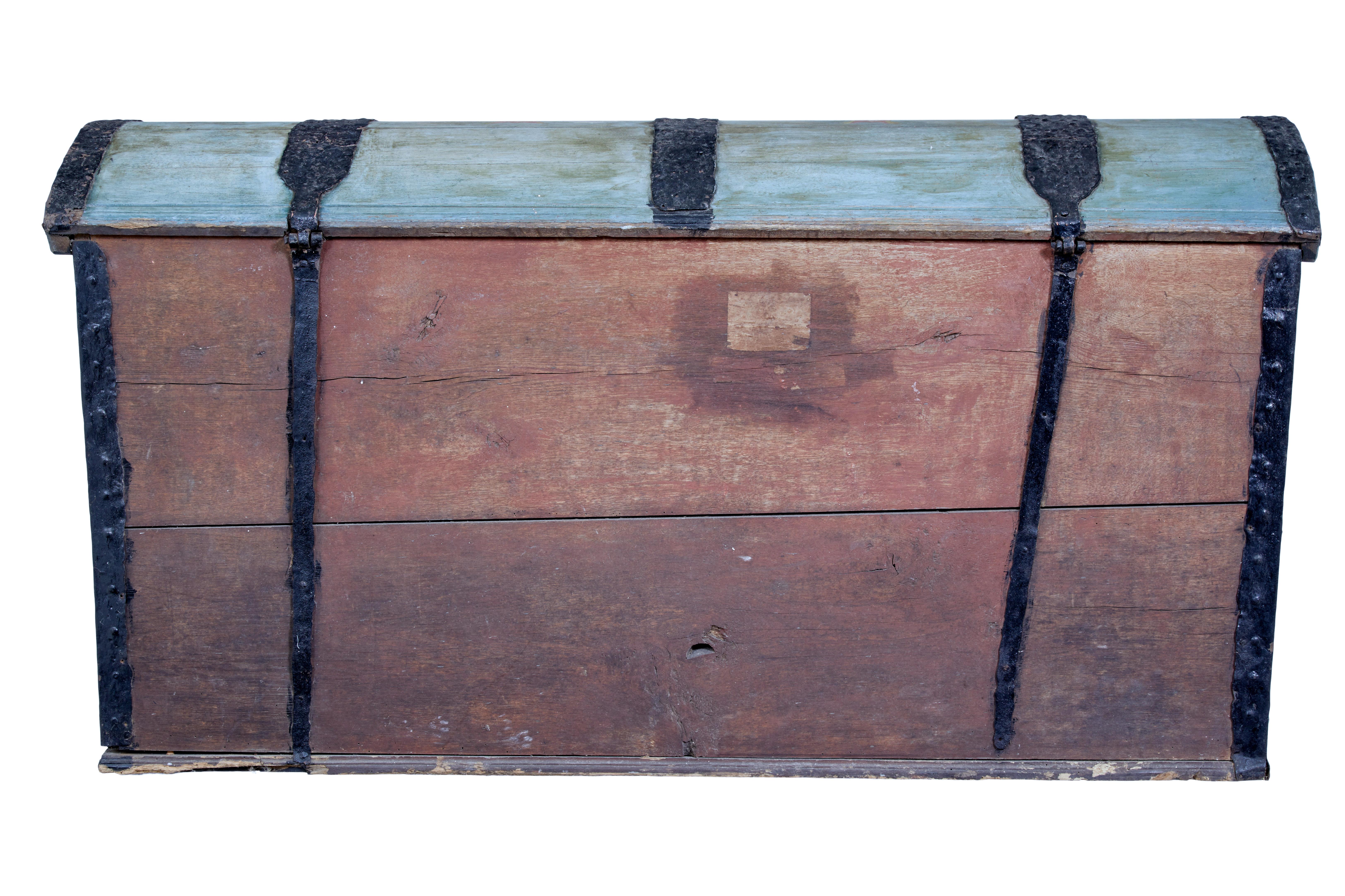 Hand-Crafted Swedish Mid 19th Century Hand Painted Oak Dome Top Coffer