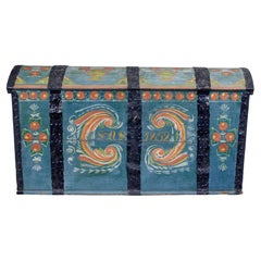 Swedish mid 19th century hand painted oak dome top coffer