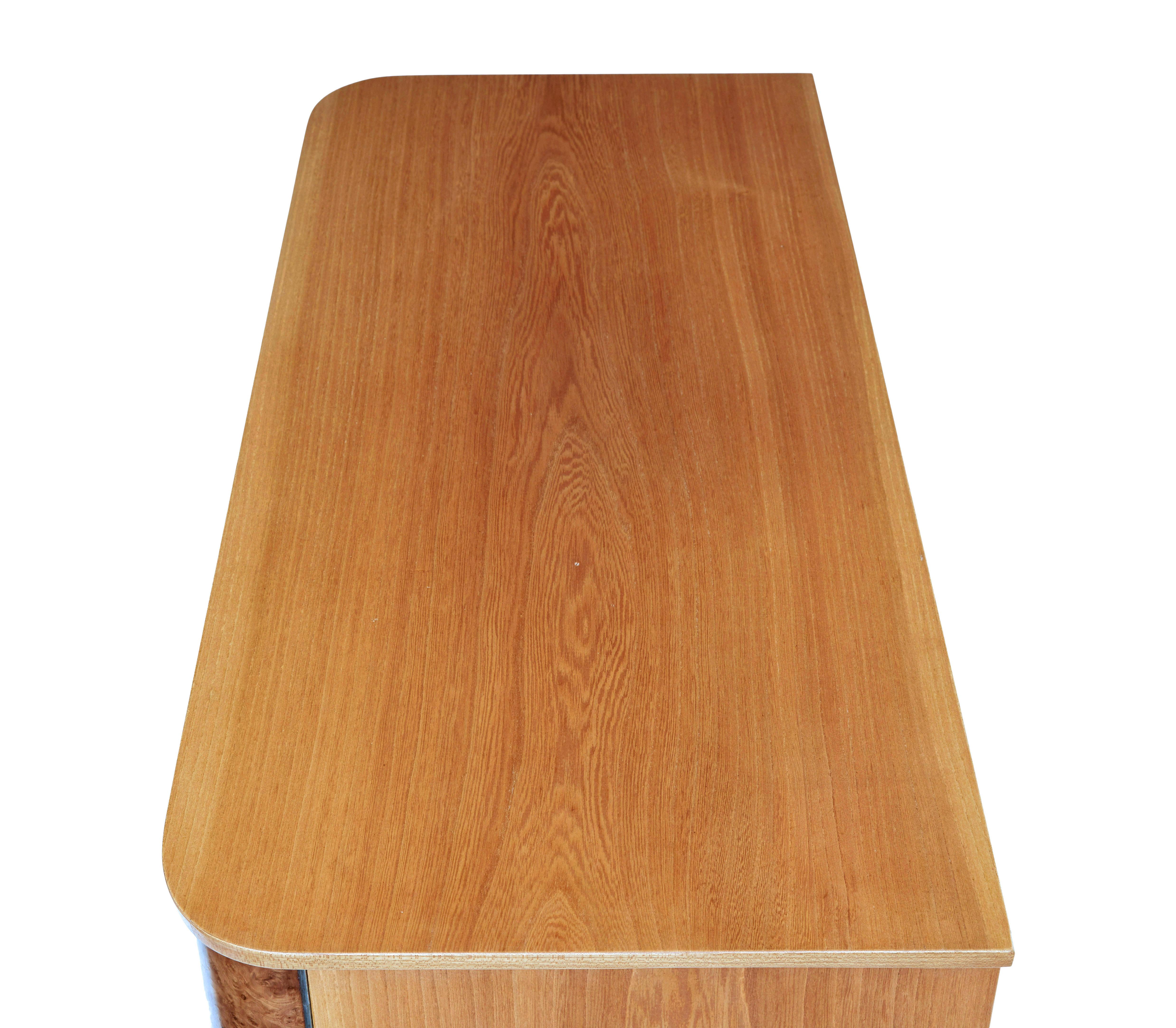 Mid-Century Modern Swedish mid 20th century elm and burr fitted chest of drawers