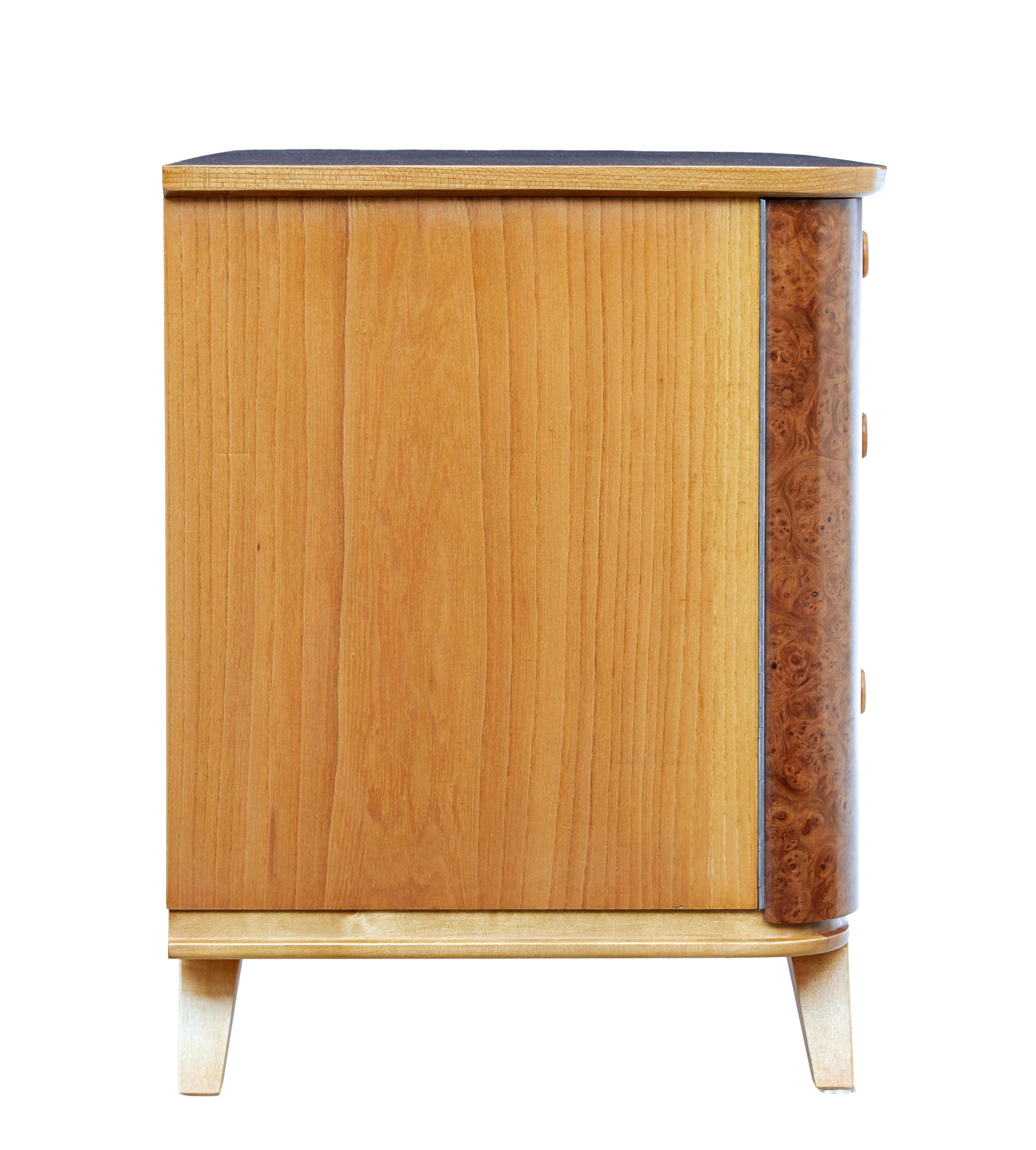 20th Century Swedish mid 20th century elm and burr fitted chest of drawers