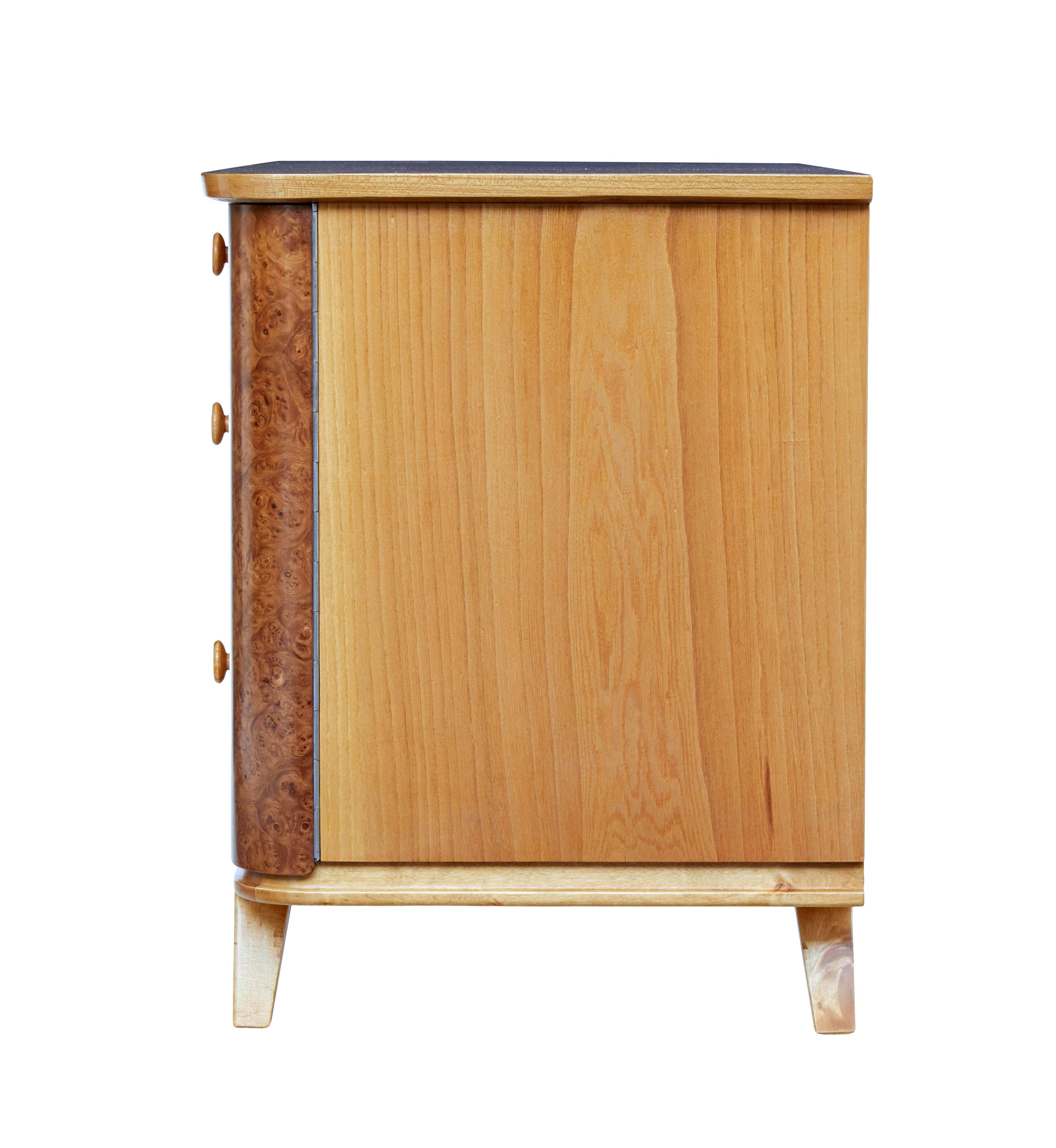 Swedish mid 20th century elm and burr fitted chest of drawers 1