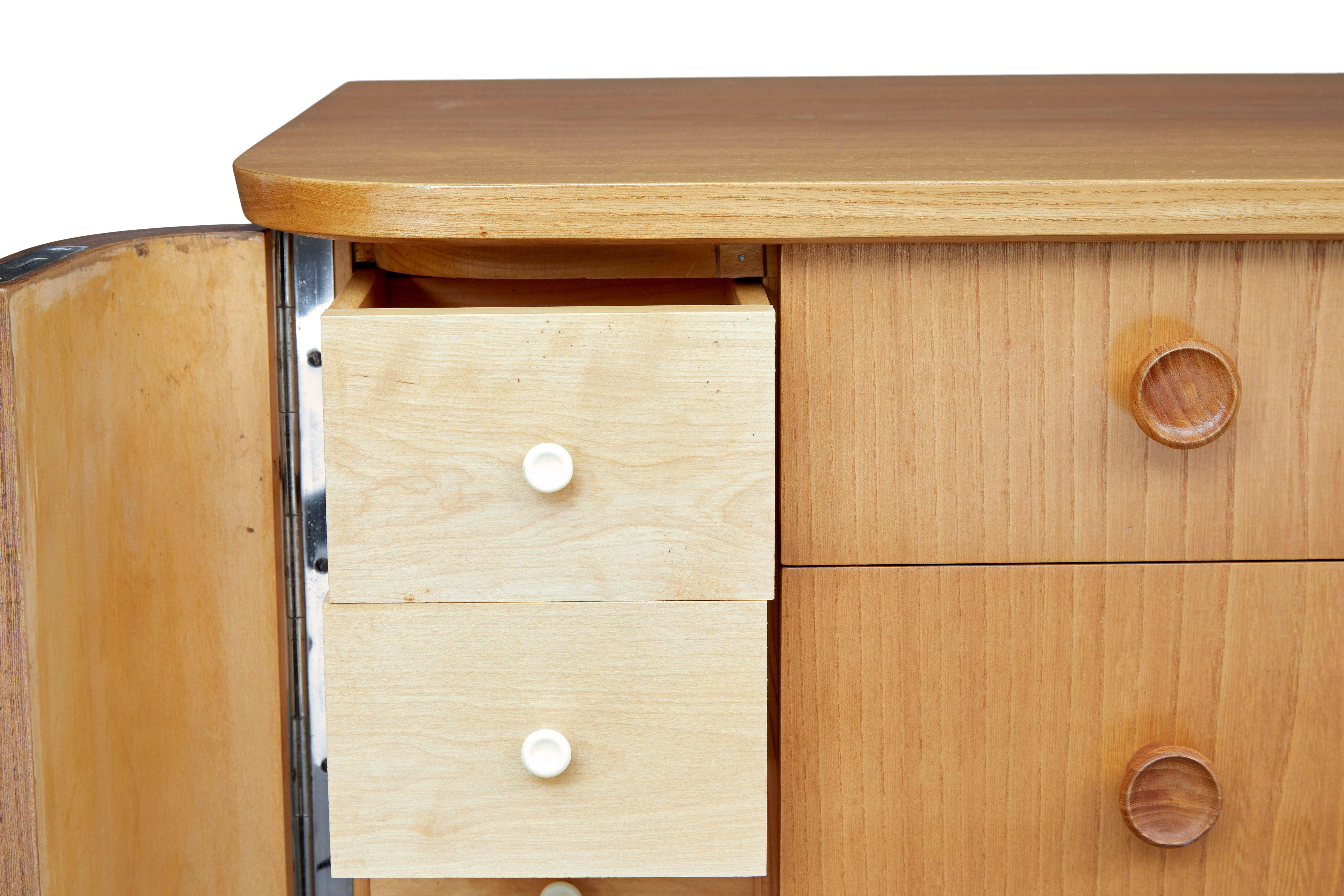 Swedish mid 20th century elm and burr fitted chest of drawers 2