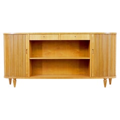 Swedish Mid-20th Century Elm Tambour Front Low Open Bookcase