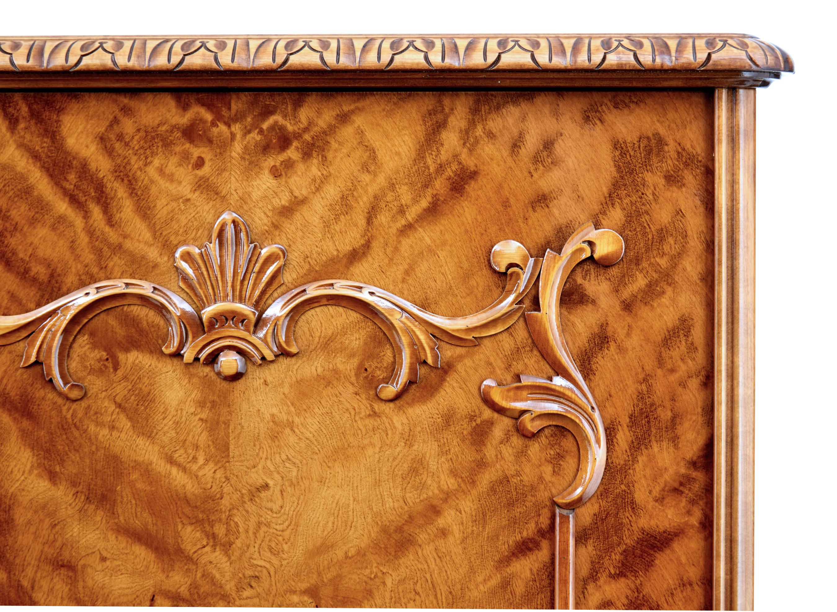 Carved Swedish Mid-20th Century Rococo Inspired Birch Sideboard
