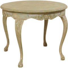 Swedish Mid-20th Century Rococo Style Carved and Painted Wood Round Centre Table