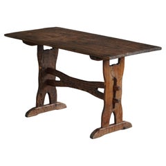 Swedish Mid-20th Century, Rustic Handcrafted Pine Table, "Sports Cabin", 1940s