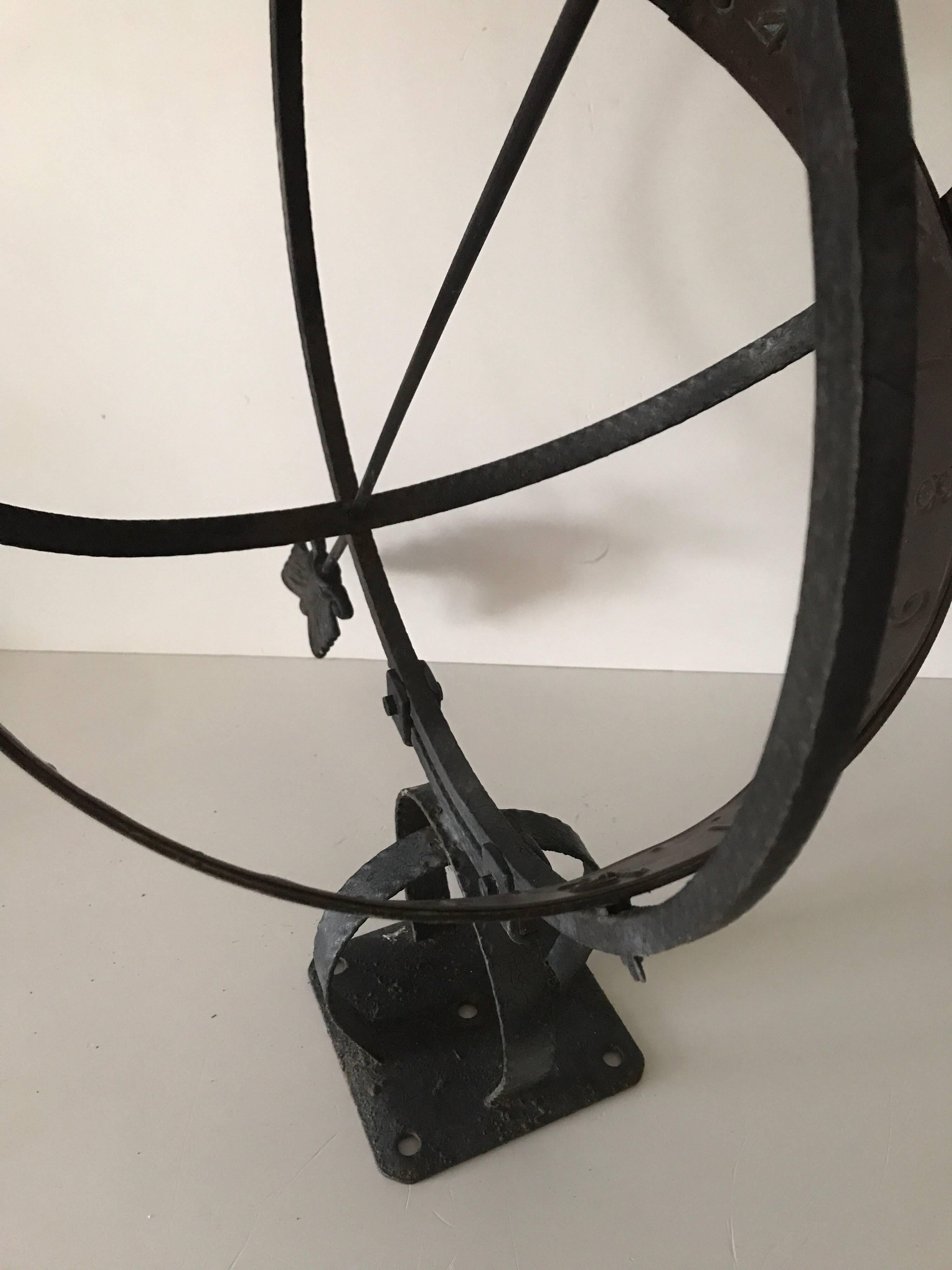 Swedish Mid-20th Century Wrought Iron and Copper Garden Sundial 1