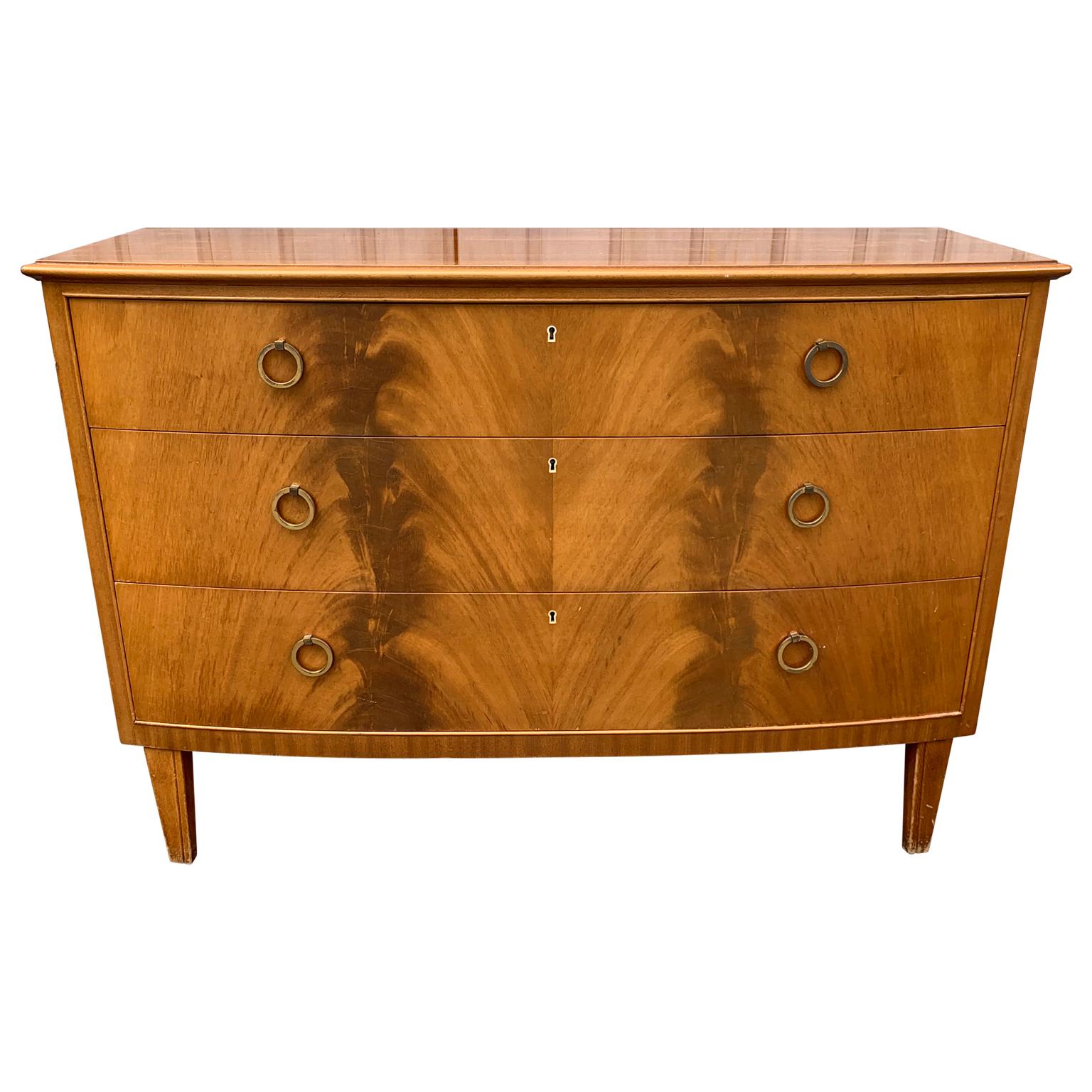 Mid-Century Modern Swedish Midcentury 3-Drawer Chest with Light Mahogany Veneer and Curved Front