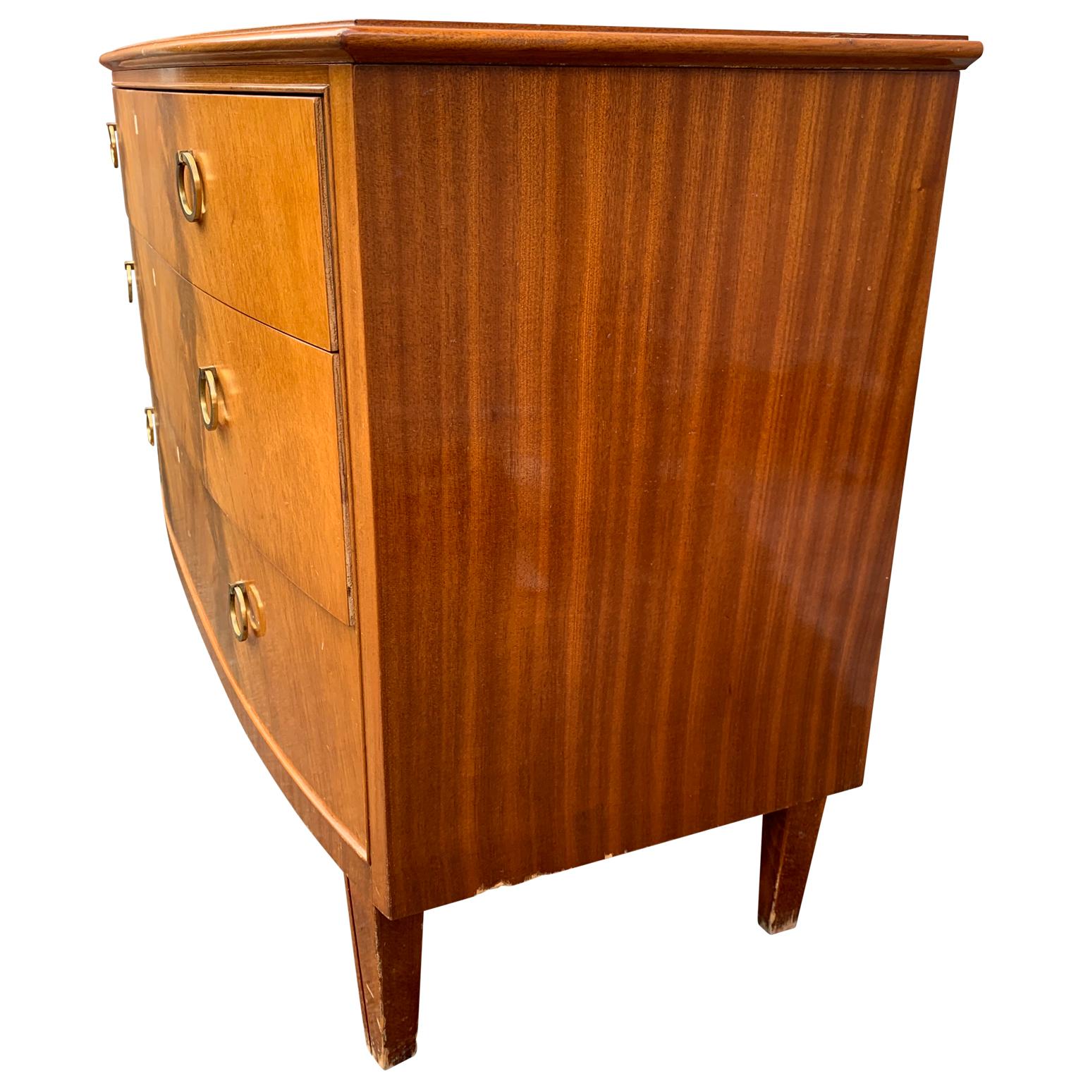 Swedish Midcentury 3-Drawer Chest with Light Mahogany Veneer and Curved Front 1