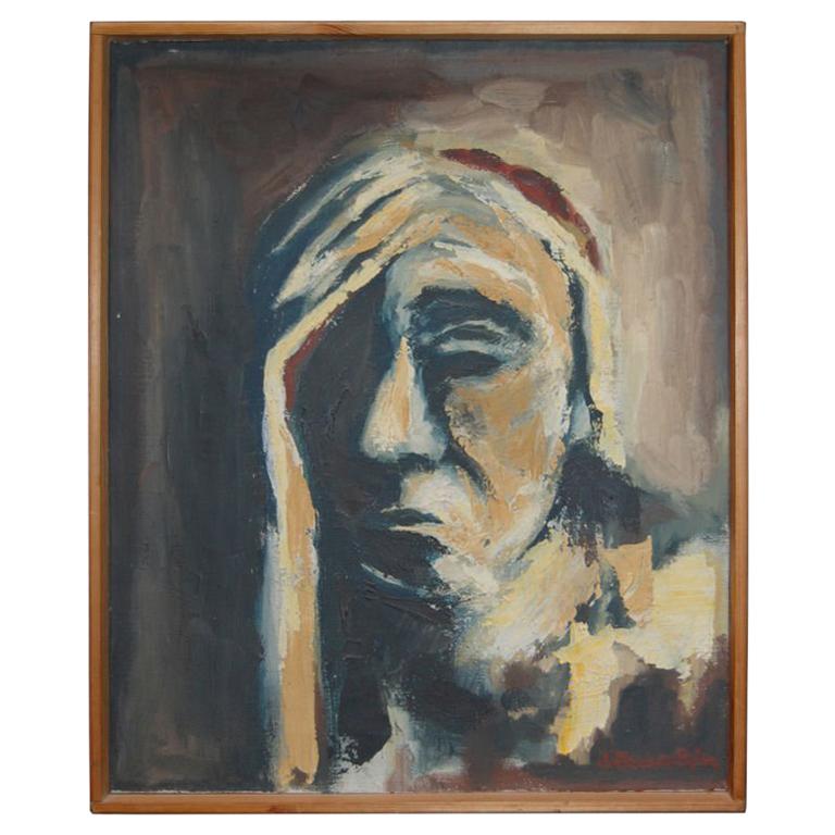 Swedish Mid-Century Abstract Portrait by Lillemor Bjork For Sale