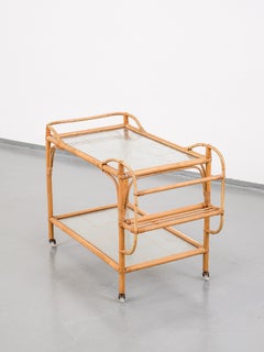 Swedish Midcentury Bamboo and Glass Serving Cart