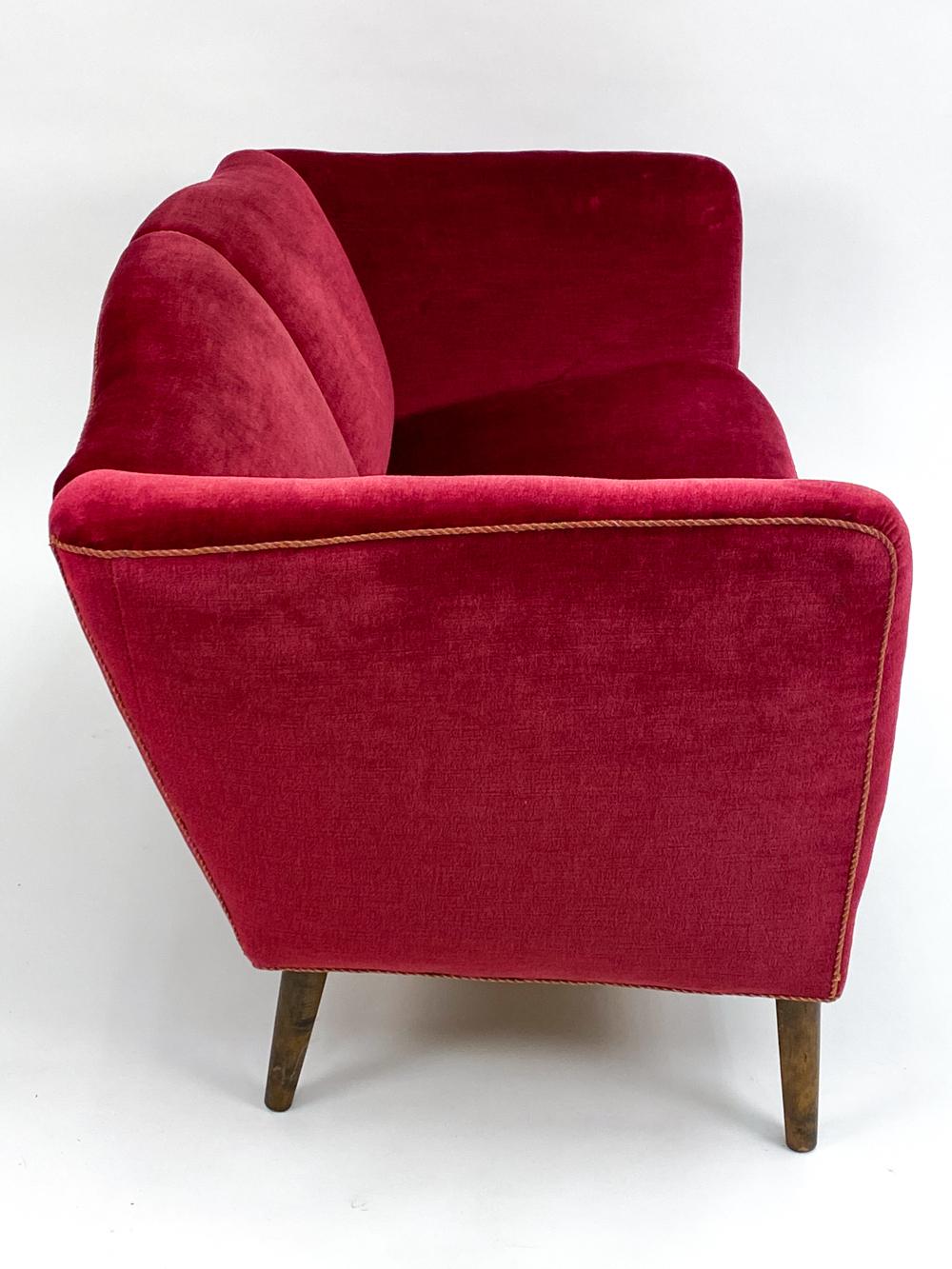 Swedish Mid-Century Beech & Red Mohair Sofa, c. 1950's For Sale 5