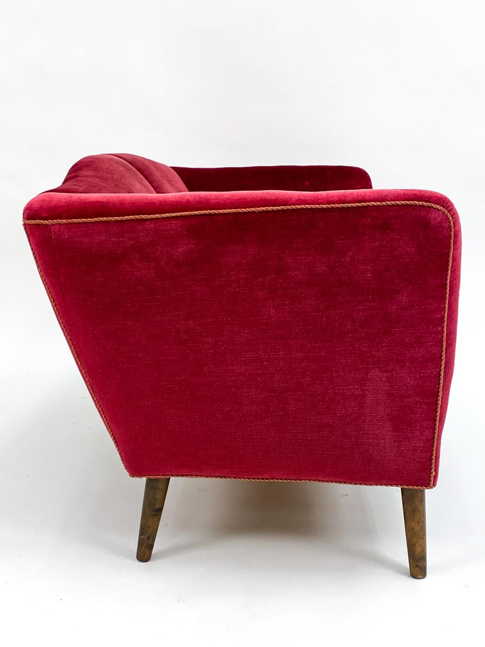 Swedish Mid-Century Beech & Red Mohair Sofa, c. 1950's For Sale 6