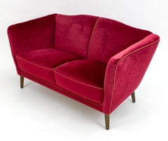 Swedish Mid-Century Beech & Red Mohair Sofa, c. 1950's