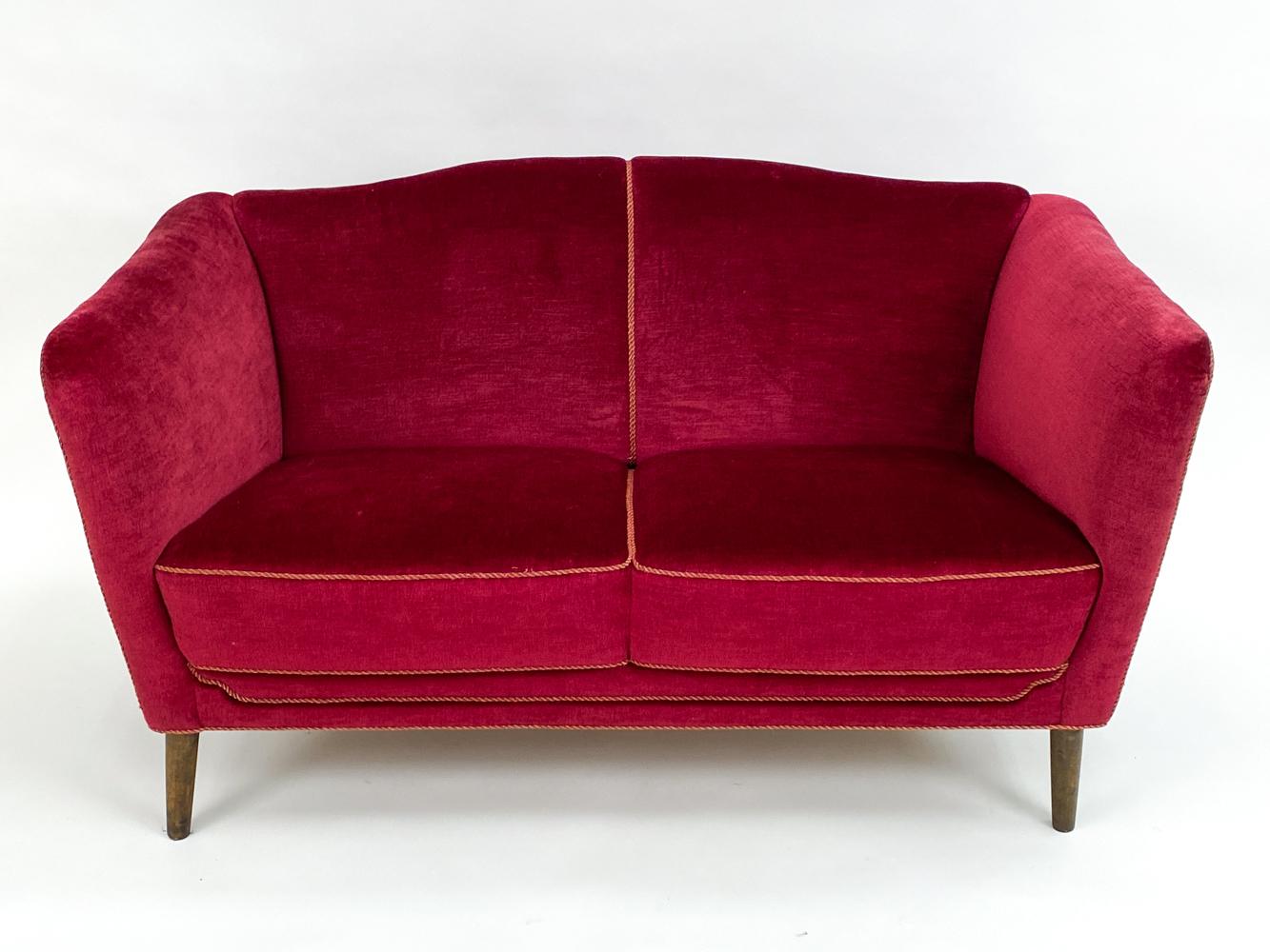 Scandinavian Modern Swedish Mid-Century Beech & Red Mohair Sofa, c. 1950's For Sale