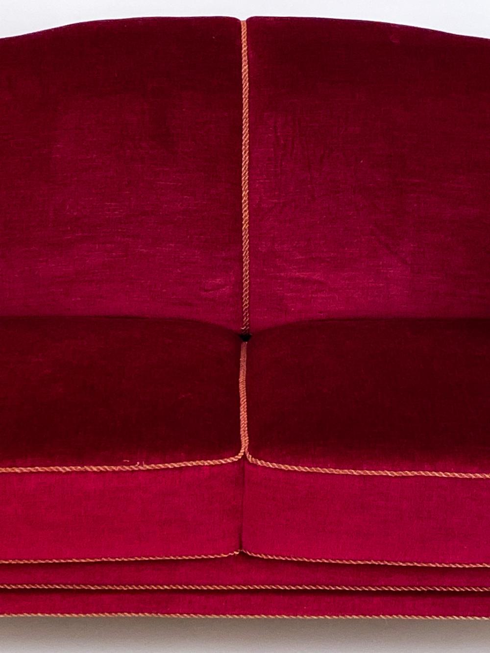 Swedish Mid-Century Beech & Red Mohair Sofa, c. 1950's In Good Condition For Sale In Norwalk, CT