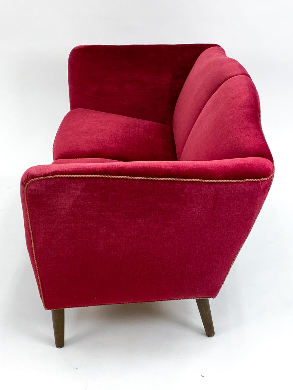 Swedish Mid-Century Beech & Red Mohair Sofa, c. 1950's For Sale 1