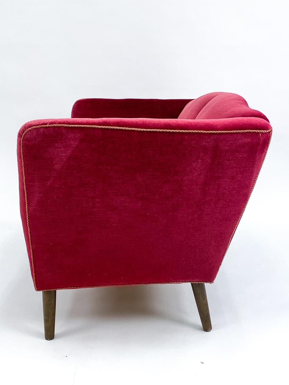 Swedish Mid-Century Beech & Red Mohair Sofa, c. 1950's For Sale 2