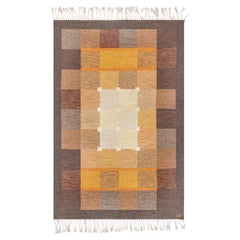Swedish Mid-Century Beige Flatweave Carpet By Ulla Parkdal Signed "UP"