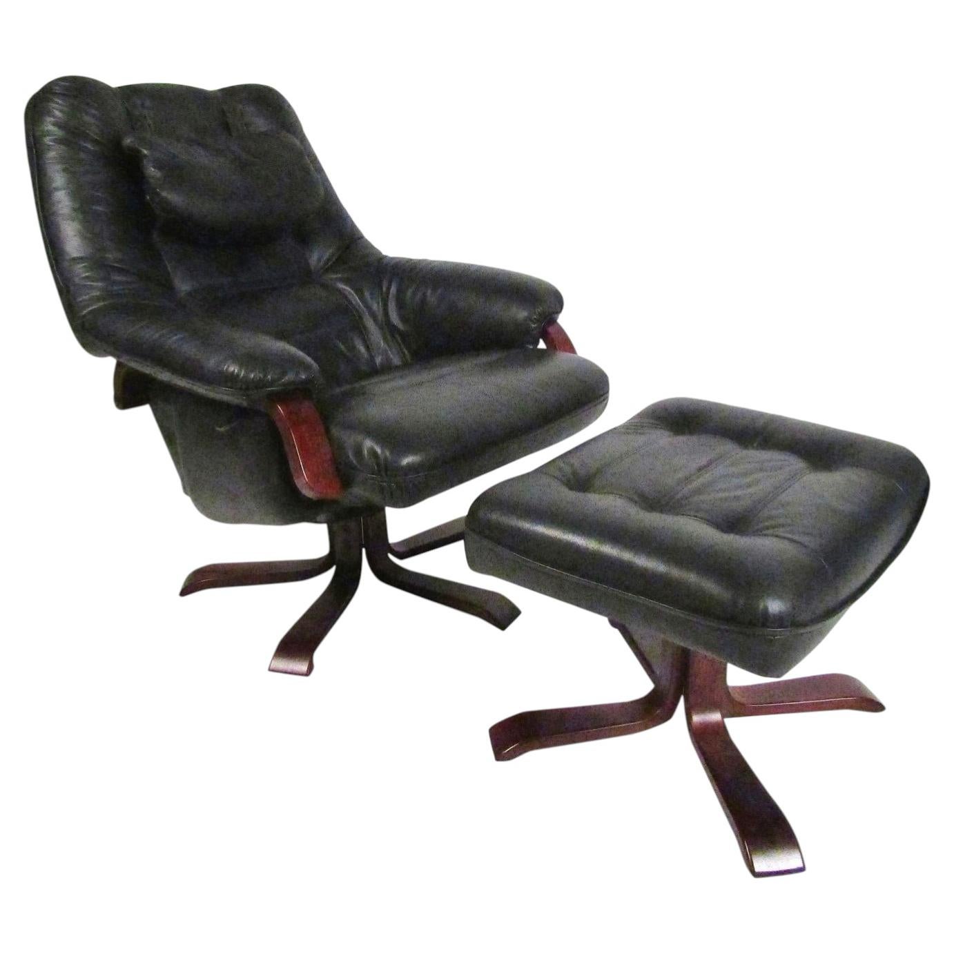 Swedish Mid-Century Bentwood Swiveling Lounge Chair and Ottoman