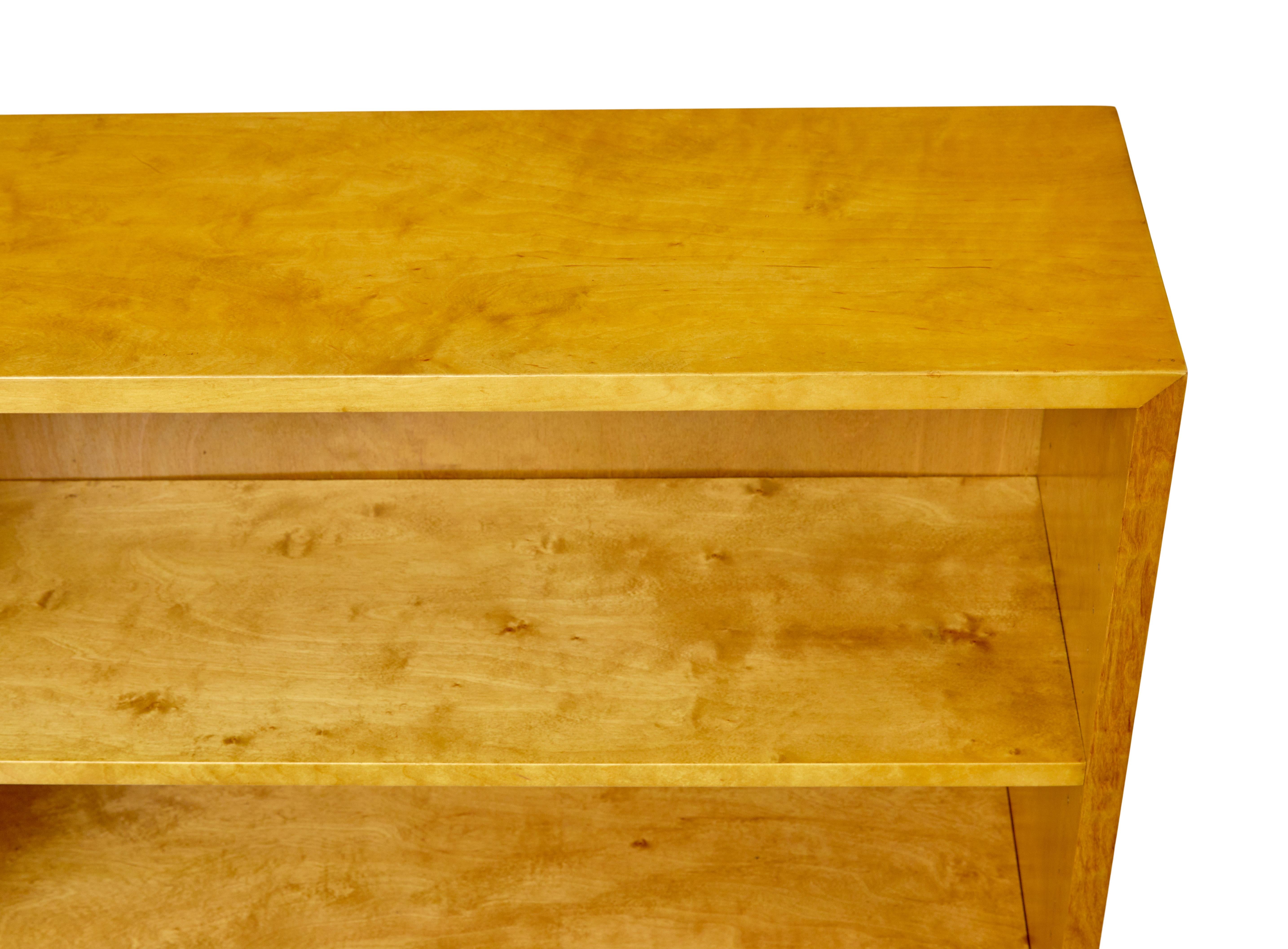 Hand-Crafted Swedish mid century birch low open bookcase For Sale